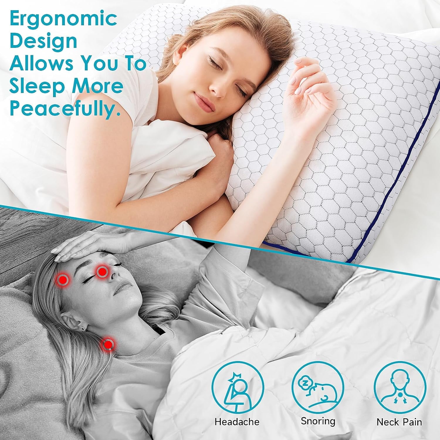 COOKCOK Memory Foam Pillows for Side, Back and Stomach Sleepers, Bed Pillow with Washable Cover and Breathable Mesh, Bed Pillow for Sleeping Standard Size