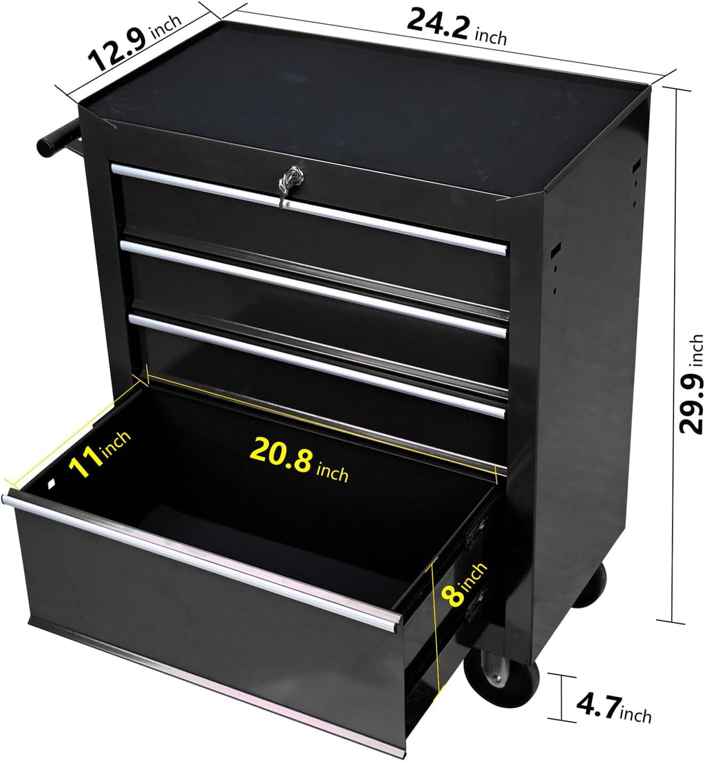 COOKCOK 4-Drawers Tool Cabinets On Wheels,, 4 Universal Wheels & 2 Brakes, Heavy Duty Rolling Utility Tool Cabinet, Mechanic Tool Chest for Garage, Warehouse, Repair Shop
