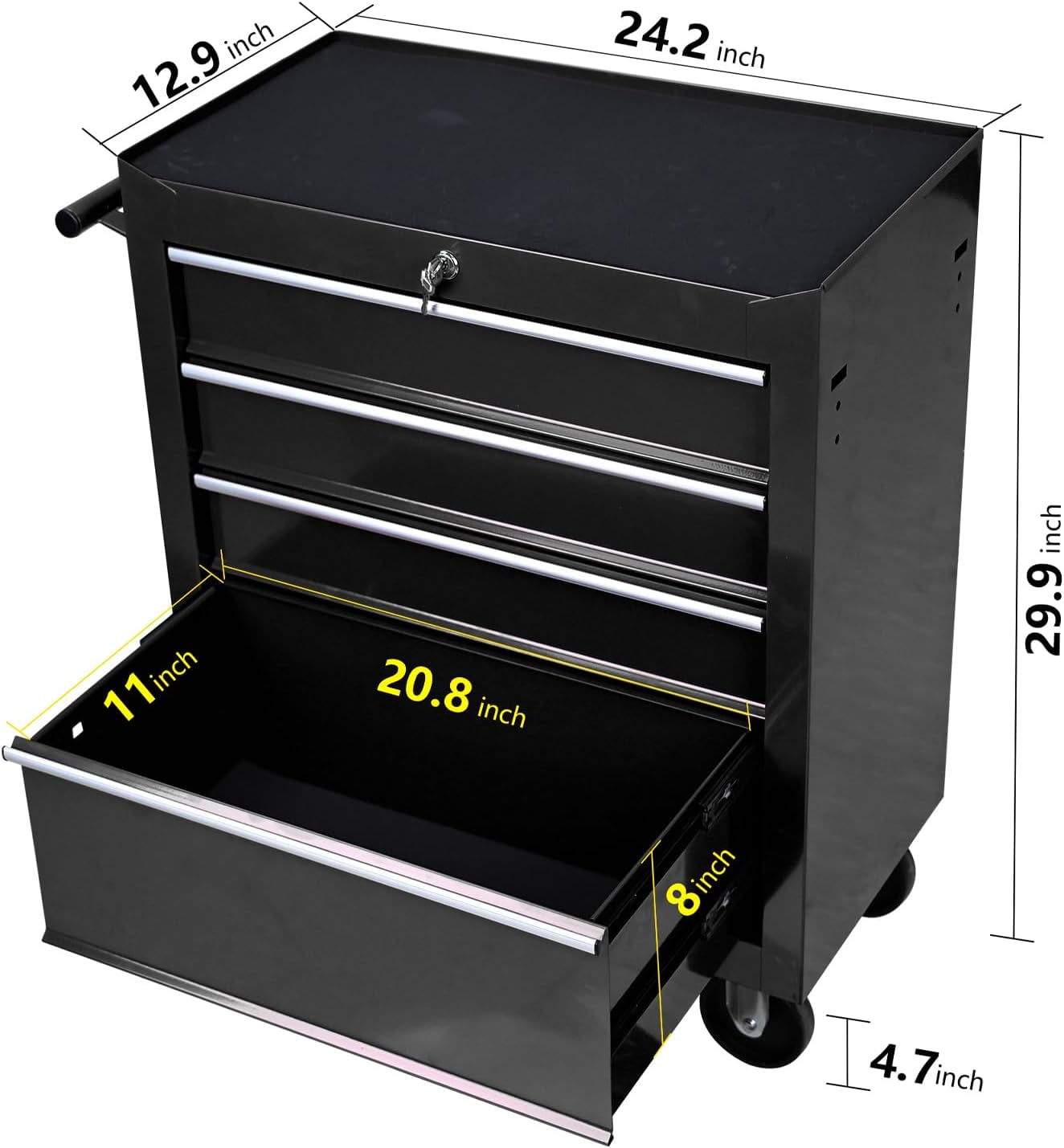 COOKCOK 4-Drawers Tool Cabinets On Wheels,, 4 Universal Wheels & 2 Brakes, Heavy Duty Rolling Utility Tool Cabinet, Mechanic Tool Chest for Garage, Warehouse, Repair Shop
