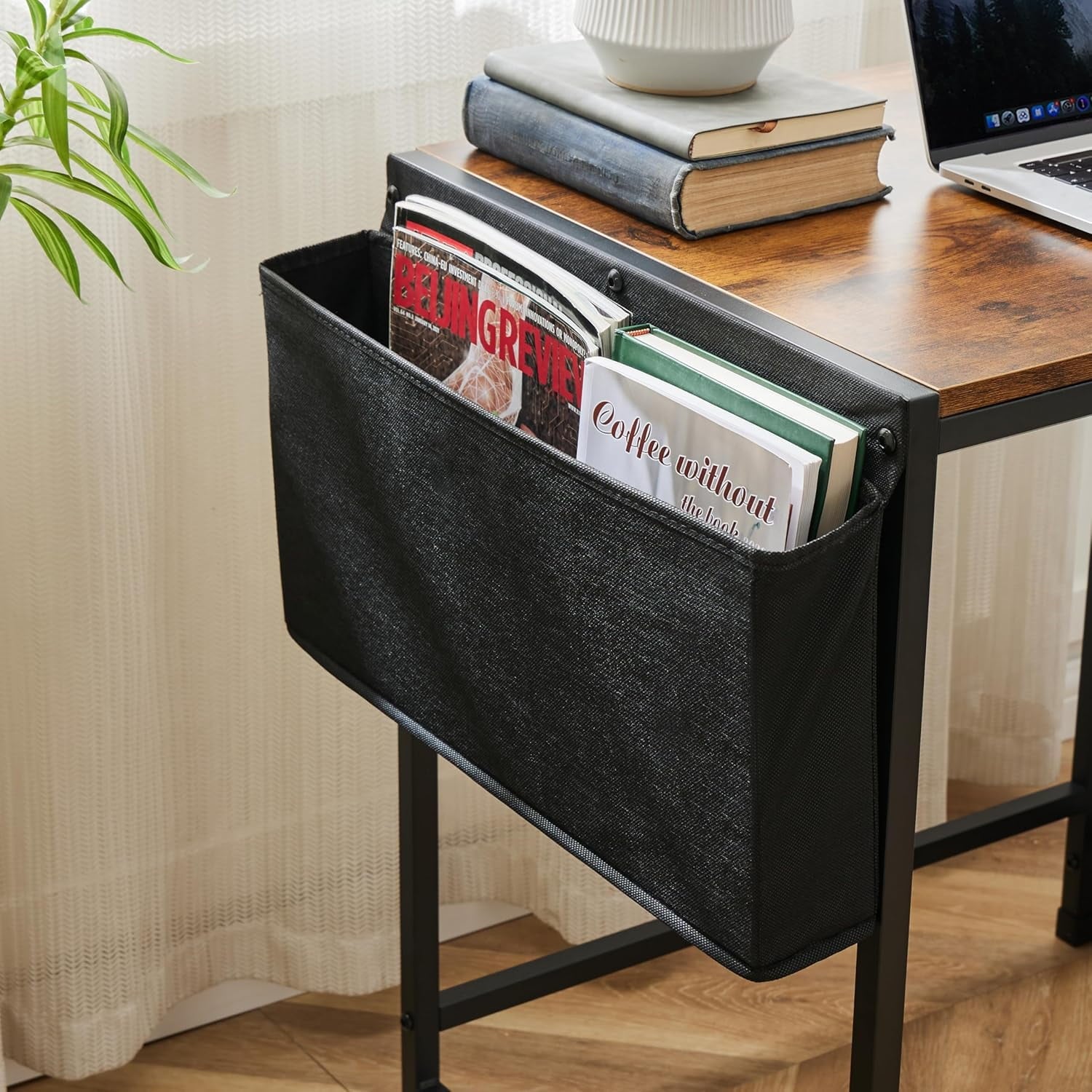 COOKCOK Computer Desk with Fabric Drawers Office Small Desk 36" Wide Desk with Headphone Hooks & Storage Bag for Student Kids Reading Table for Small Spaces, Brown