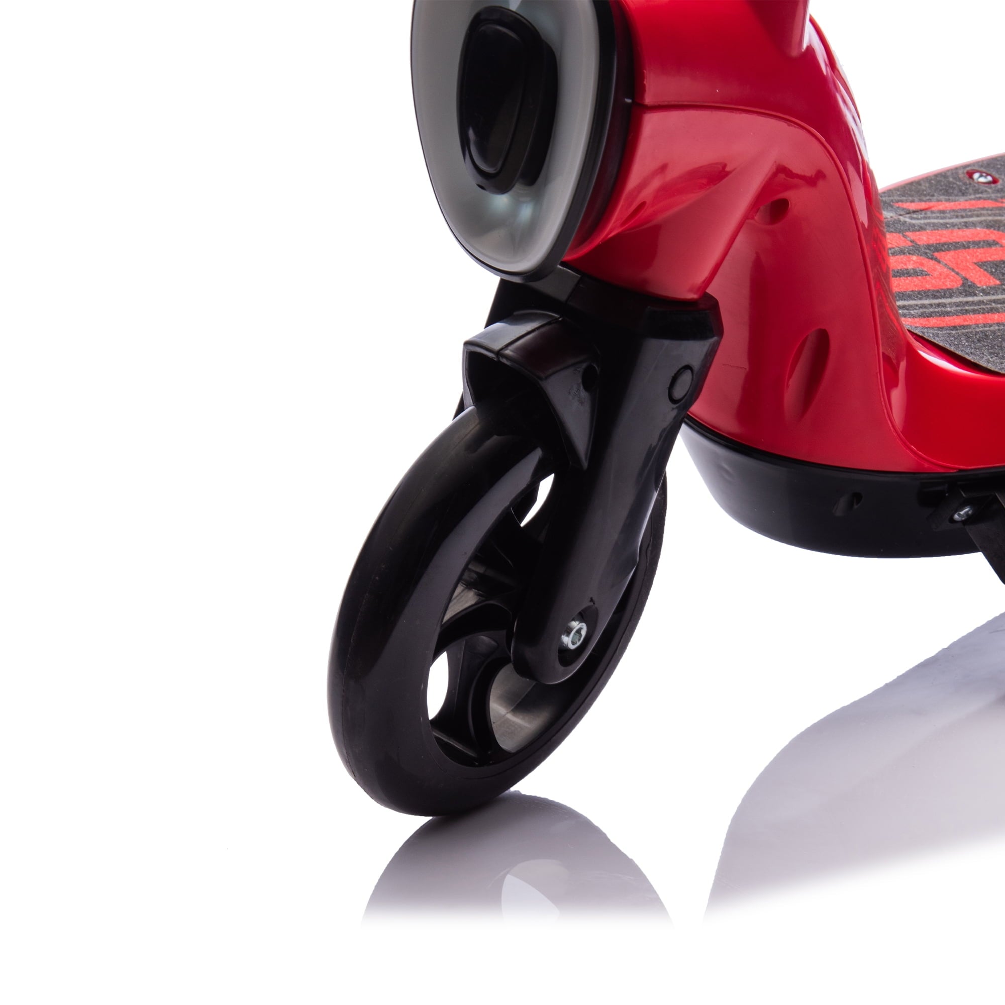 Track 7 12V Kids Electric Ride on Scooter with Kickstand, Rear Brake, Scooter Bell Design, Colorful LED Lights, Wider Pedal & Non-Slip Handle, Speeds 5.59-6.84 MPH for Ages 6+, Red