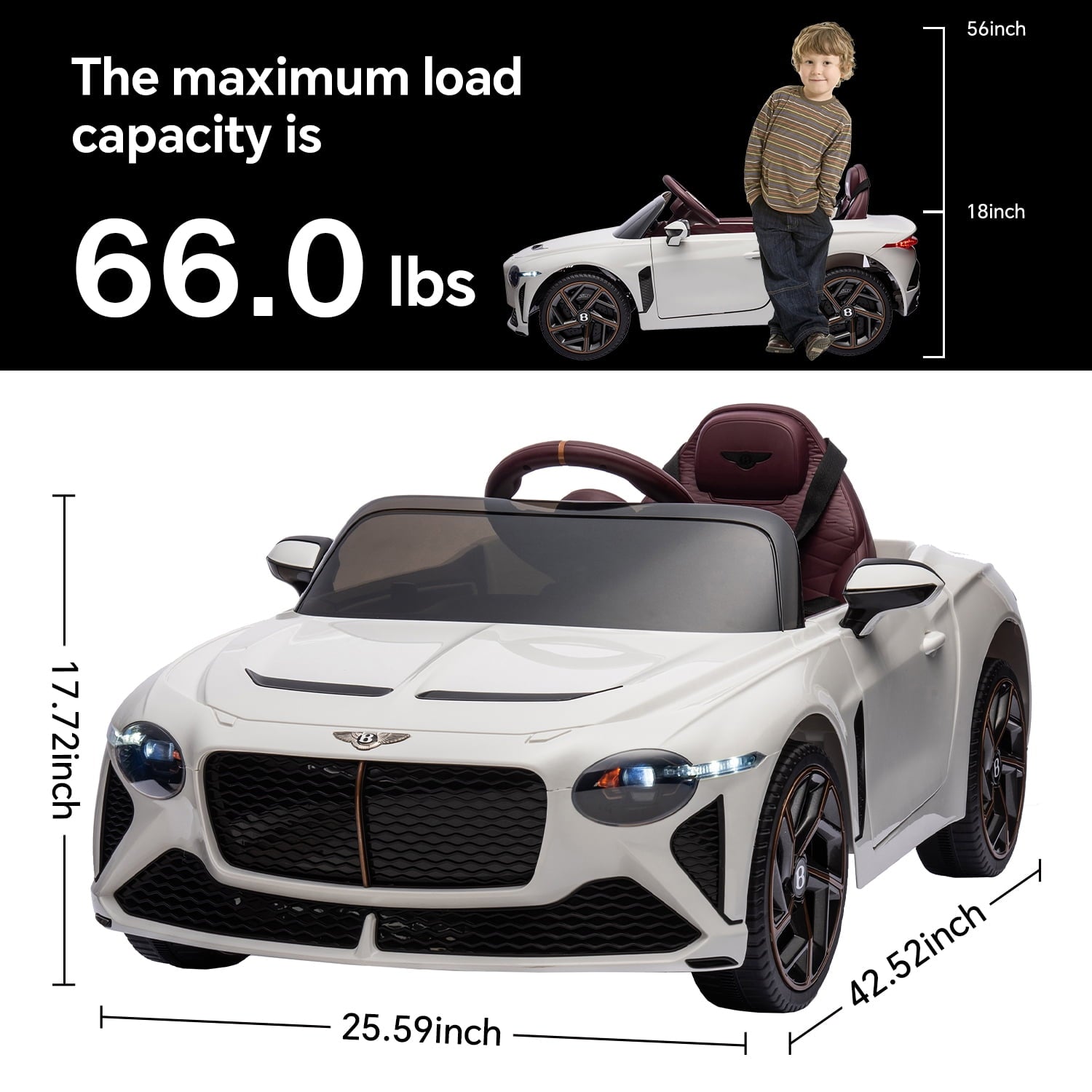 SUSIELADY 12V Kids Ride on Car, Licensed Bentley Mulsanne Electric Car for Kids Age 3+, 3 speed adjustable, with Remote Control, Bluetooth, Power display