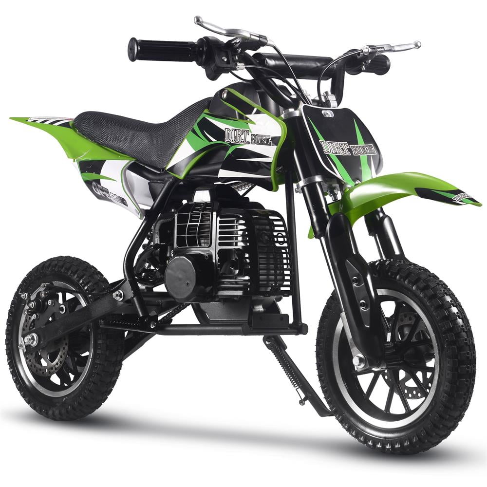 Track 7 50CC 2-Stroke Kid Dirt Bike, Off Road Gas Motorcycle, Trail Bike Up to 25Mph, EPA Approved Kids Gas Dirt Bike W/Rear Suspension, Pull Start, Front & Rear Disc Brake, Green