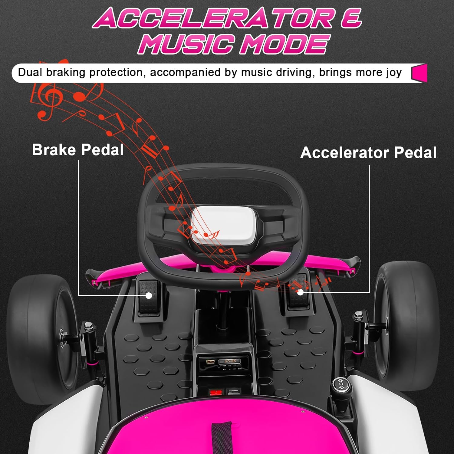 Track 7 24V Electric Ride-On Go Kart for Kids, 2x150W Powerful Motor,  Drift Kart with 5 MPH Max Speed, High/Low Speed,  Drift/Sports Mode,  Battery-Powered Drifting Car for Children, Rosy