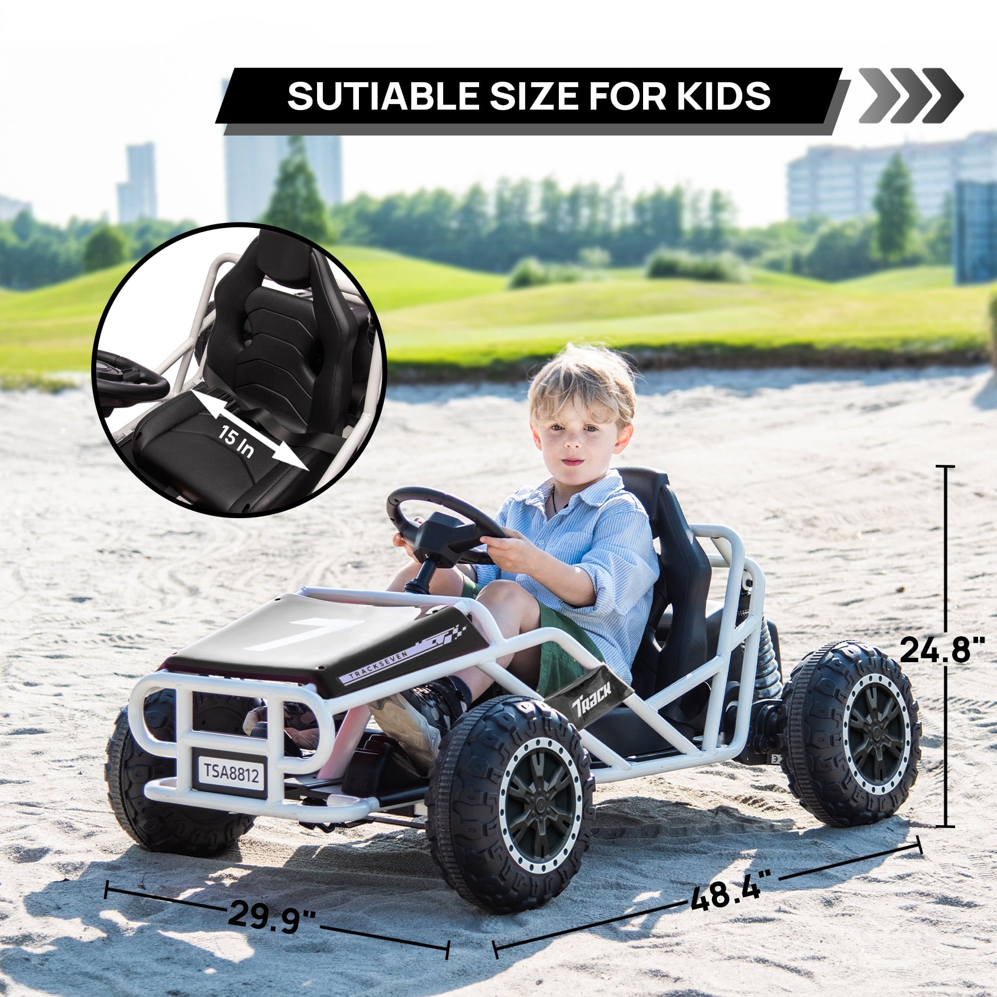 SUSIELADY 24V Kids Ride on Car, Electric Go Kart, Racing Go Kart, with Brake Foot Pedal, Durable Full Steel Frame, Speed Up to 7 MPH, for Kids Aged 6 +