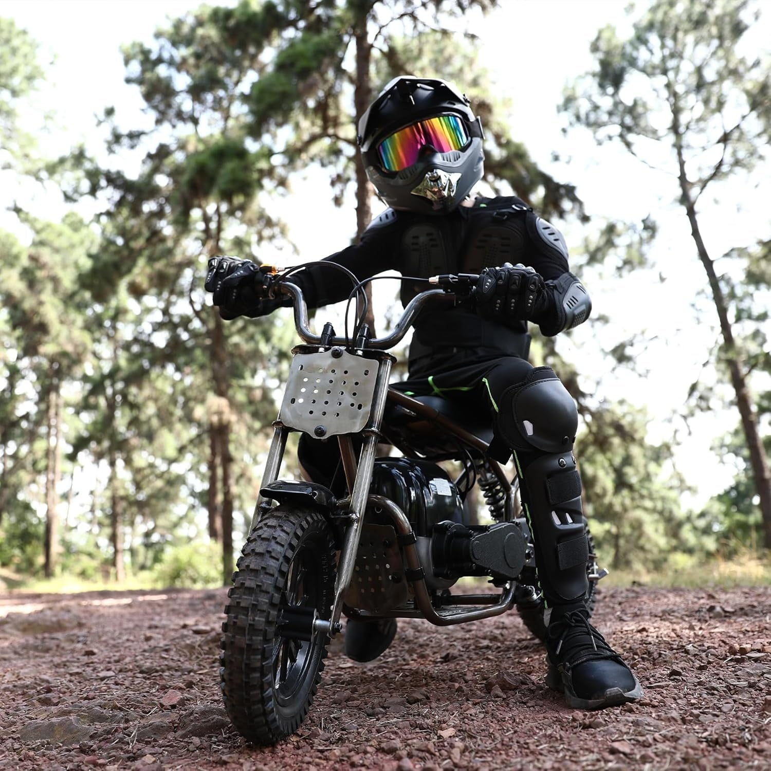 Track Seven 37.7CC 4-Stroke Dirt Bike for Kids, 1.36HP Gas Powered Off Road Trail Mini Bike, Rear Disc Brakes Motorcycles, Max Load 189 Lb, Safety Features for Ages 6+, Up to 15 MPH, Bronze