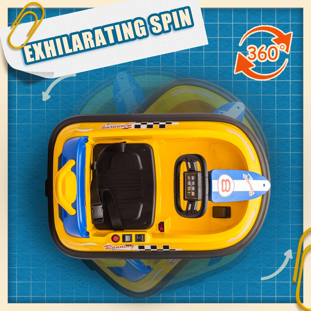 Track 7 6V Kids Ride On Bumper Car, Electric Toddles Ride On Car with Remote Control, 2 Driving Modes for Kids with Three Speed Adjustable, LED Lights, Horn, Bluetooth, Yellow