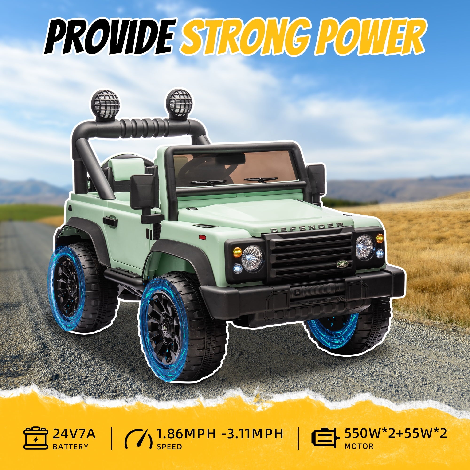 SUSIELADY 24V Kids Ride on Car, Licensed Land Rover Defender Volta 5008, with 17" Width Seat, Remote Control, Bluetooth, MP3, Music, for Kids Aged 3+