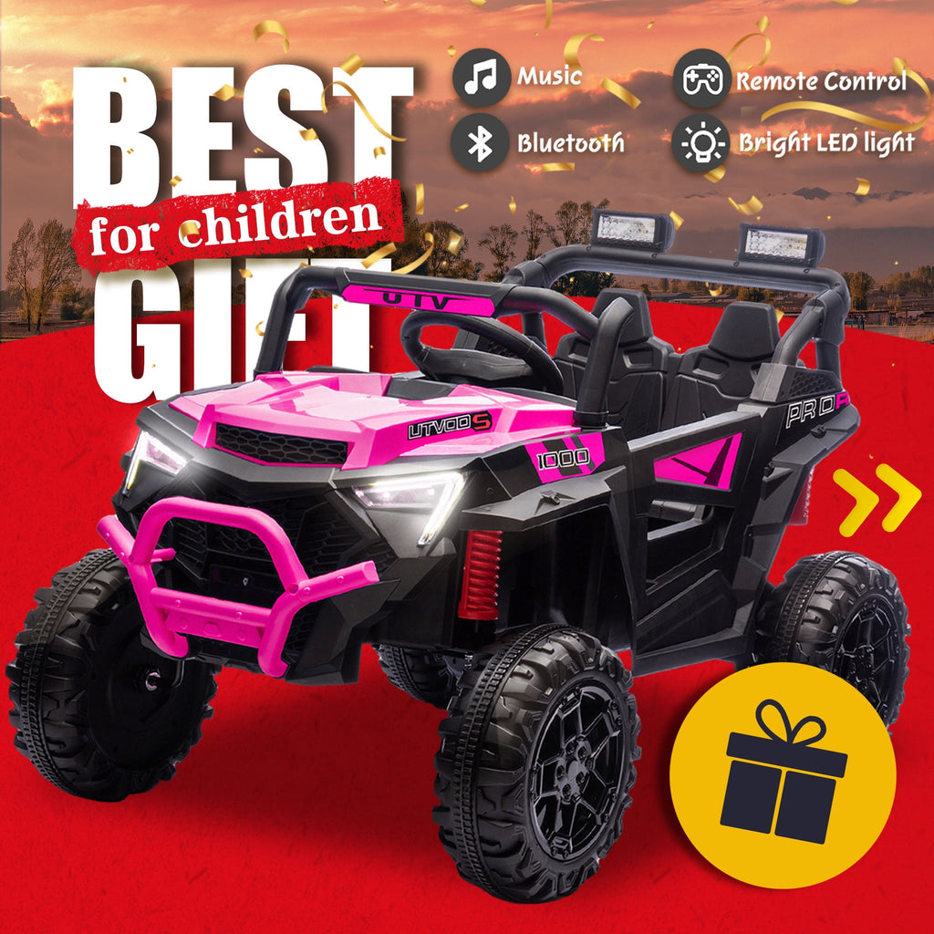 Track Seven 24V Ride on Car, 2WD Electric Off-Road UTV Truck w/ 400W Motors, Remote Control, Large Seat, Bluetooth, Lights, Power Display, Portable Handle, Electric Car for Boys Girls Aged 3+,