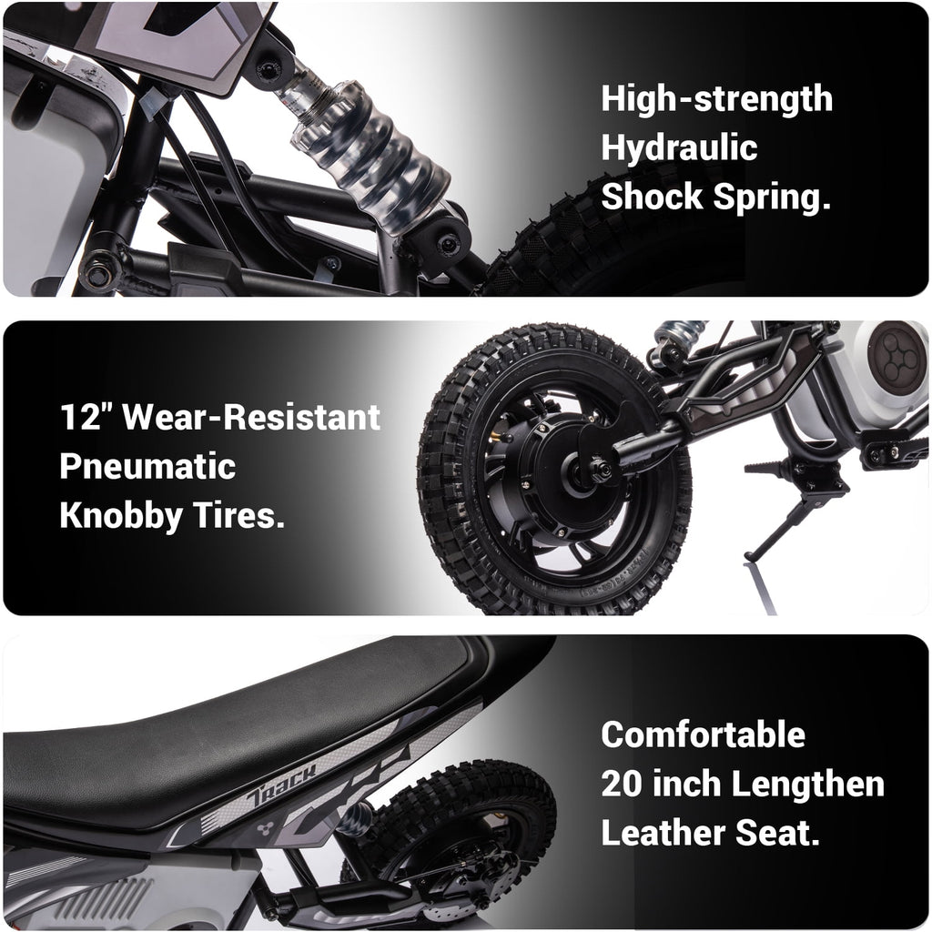 Track 7 36V Electric Dirt Bike, 350W Ride on Motorcycle with Twist Grip Throttle, Hand-Operated Dual Brakes, for Age 8-12, Black
