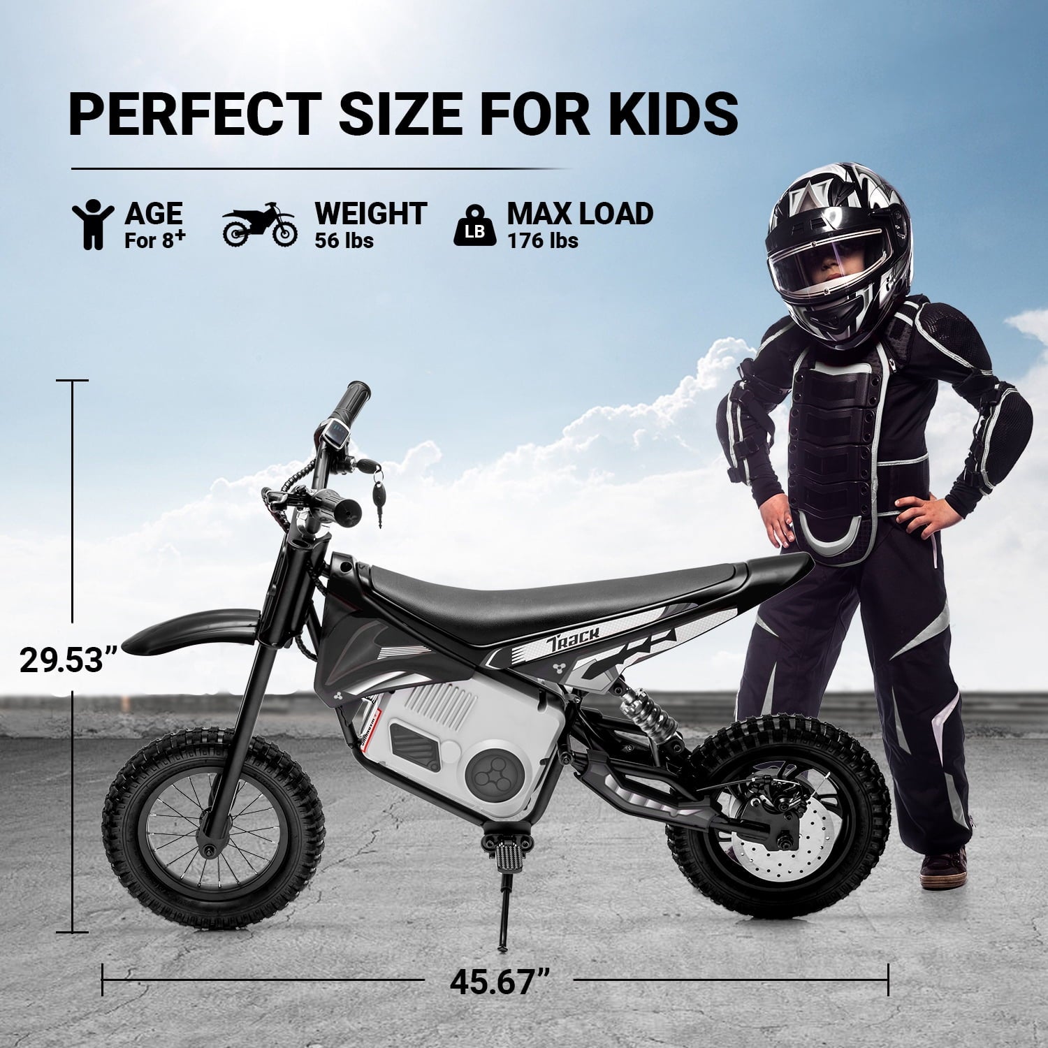 Track 7 36V Electric Dirt Bike, 350W Ride on Motorcycle with Twist Grip Throttle, Hand-Operated Dual Brakes, for Age 8-12, Black