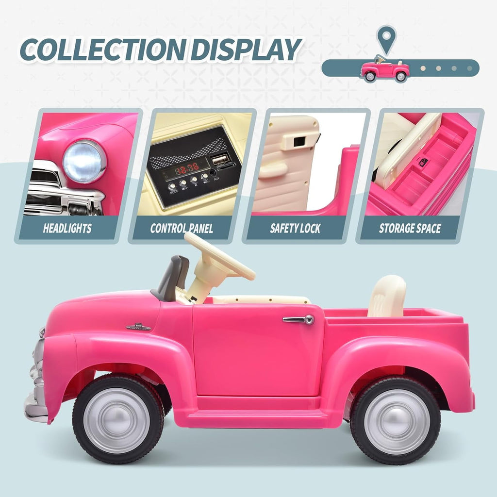 SUSIELADY 12V Licensed Chevrolet 3100 Pickup Electric Car for Kids Aged 3+, 3 Speeds, Vintage modeling, LED Lights, Bluetooth, USB, High-power up to 3.11 MPH
