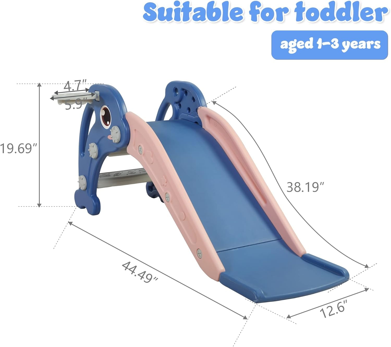 Track Seven Toddler Slide Playset with Climber, Basketball Hoop & Ball - Indoor/Outdoor Playground for Kids，Pink