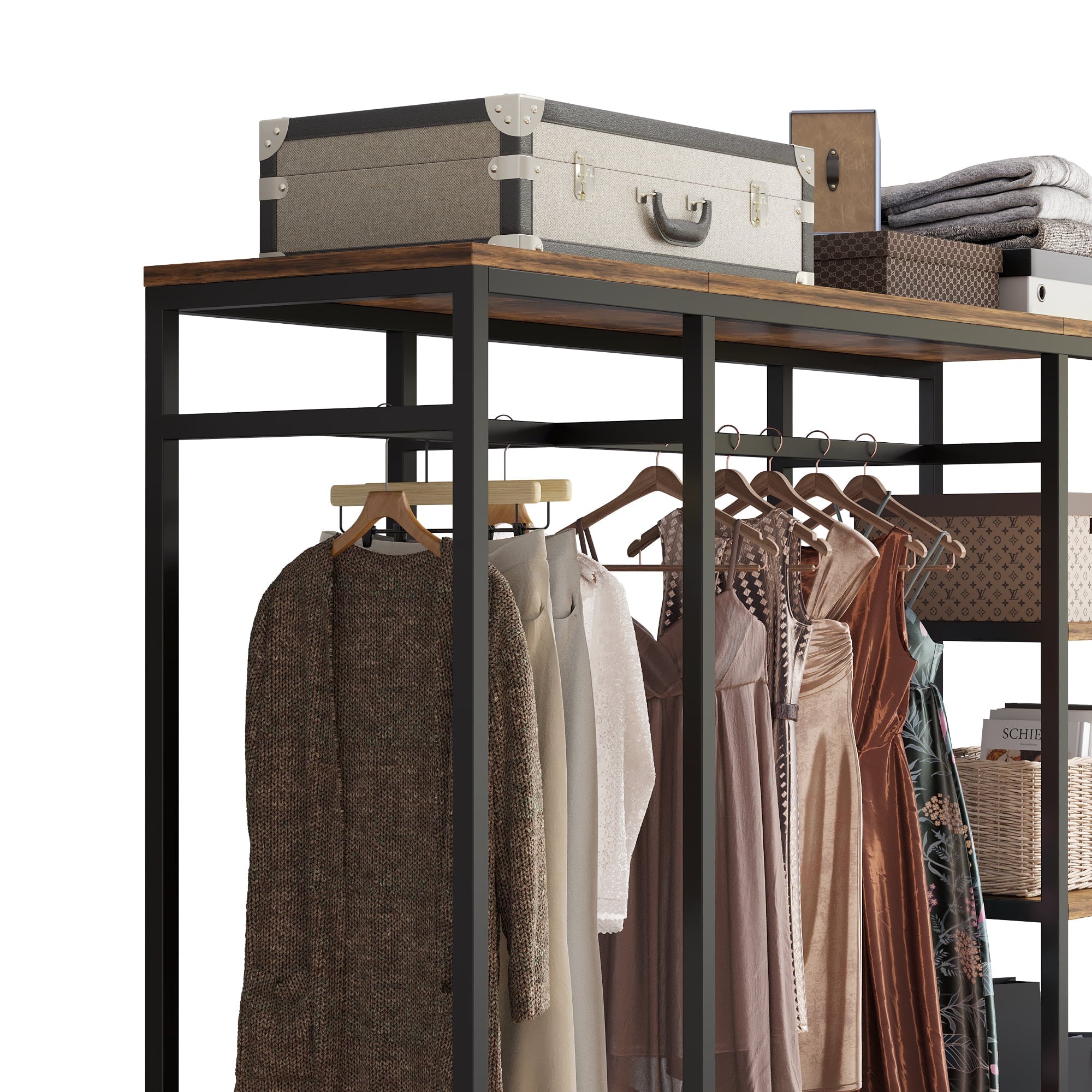 COOKCOK Metal Garment Rack Heavy Duty Clothing Rack with Shelves Freestanding Closet Organizer, Non-Woven Drawer