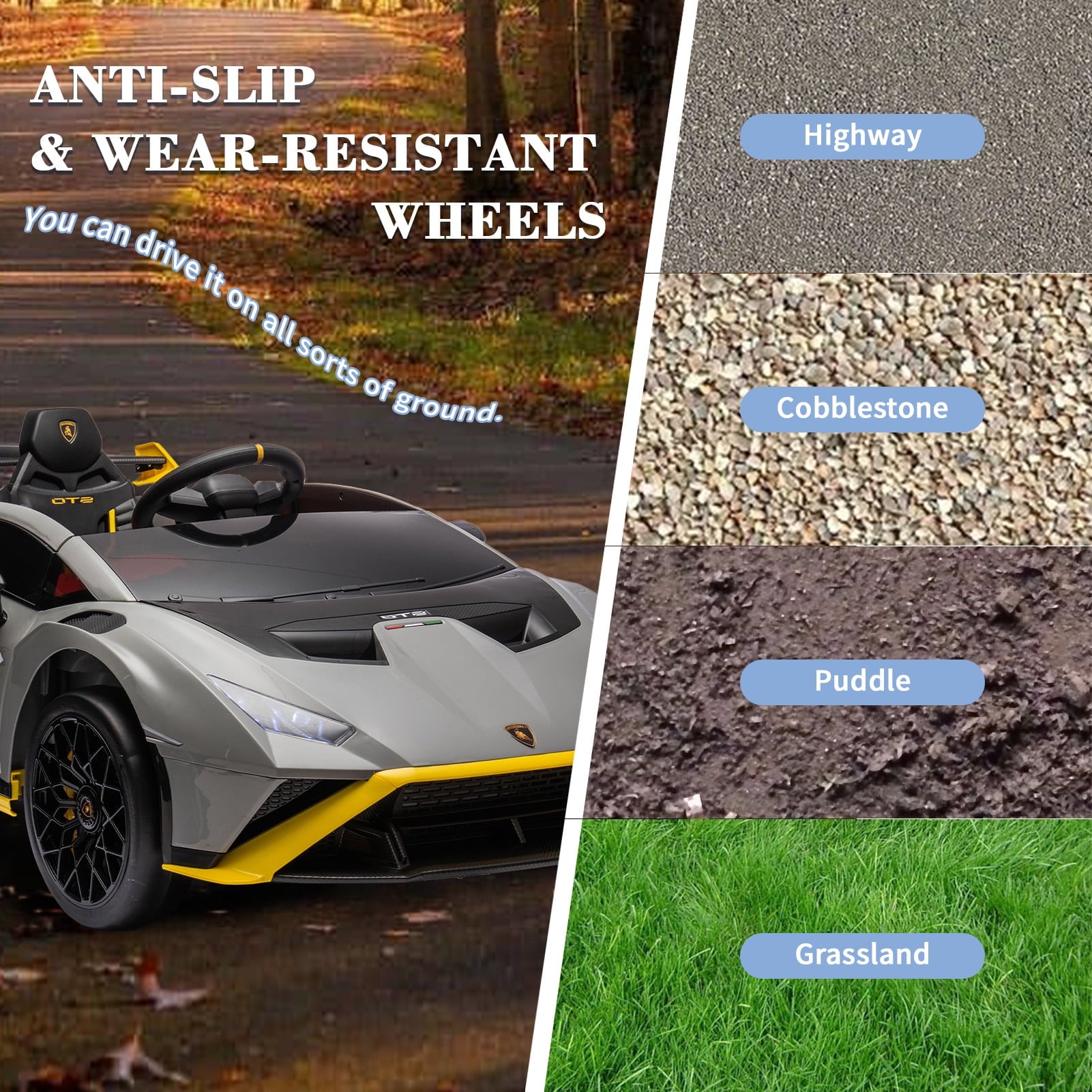 SUSIELADY 24V Kids Ride on Car, 2-Seater Licensed Lamborghini STO Drift Car, with Remote Control, Music, 360° Spin, Max Speed 6mph, for Kids Aged 3+