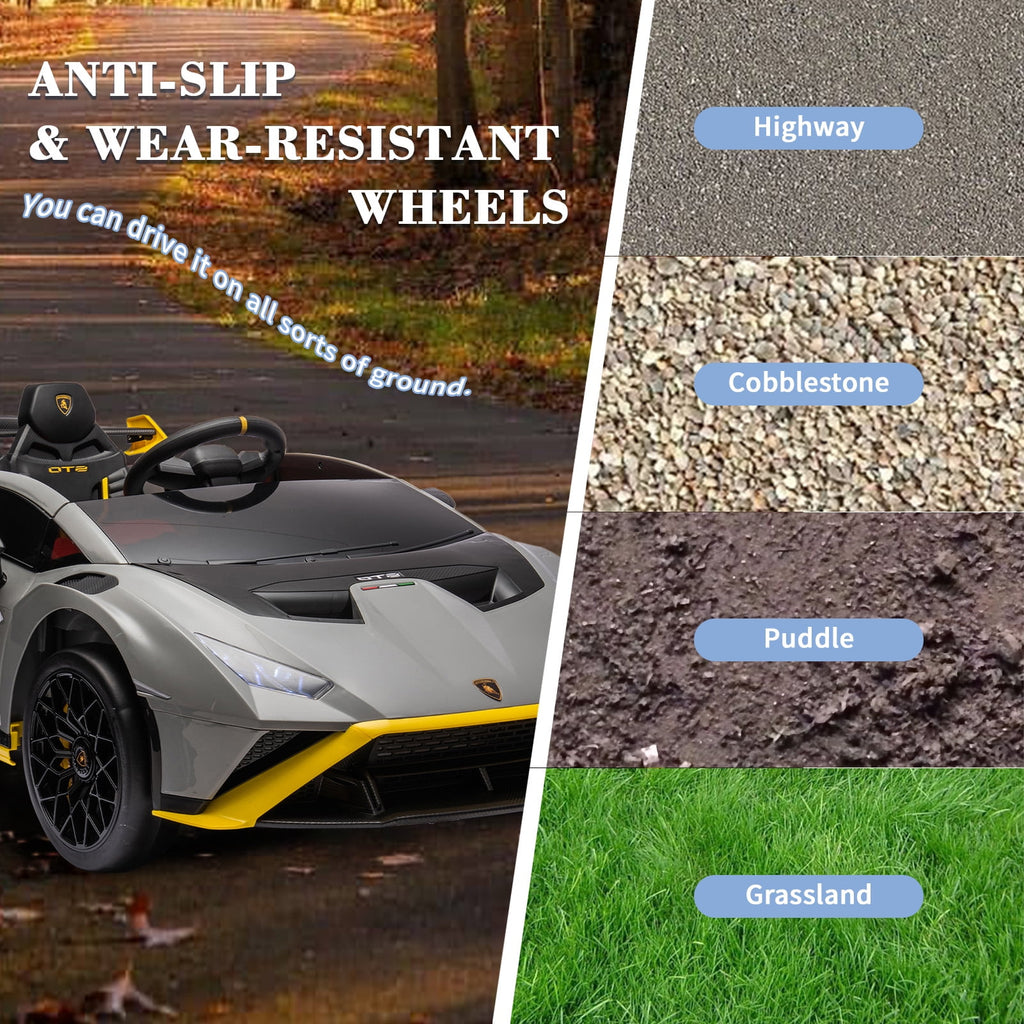 LISUEYNE 24V Licensed Lamborghini STO Ride on Car, Drift Electric Car for Boys Girls Age 3+, Remote Control, Music, Max Speed 6mph, Grey