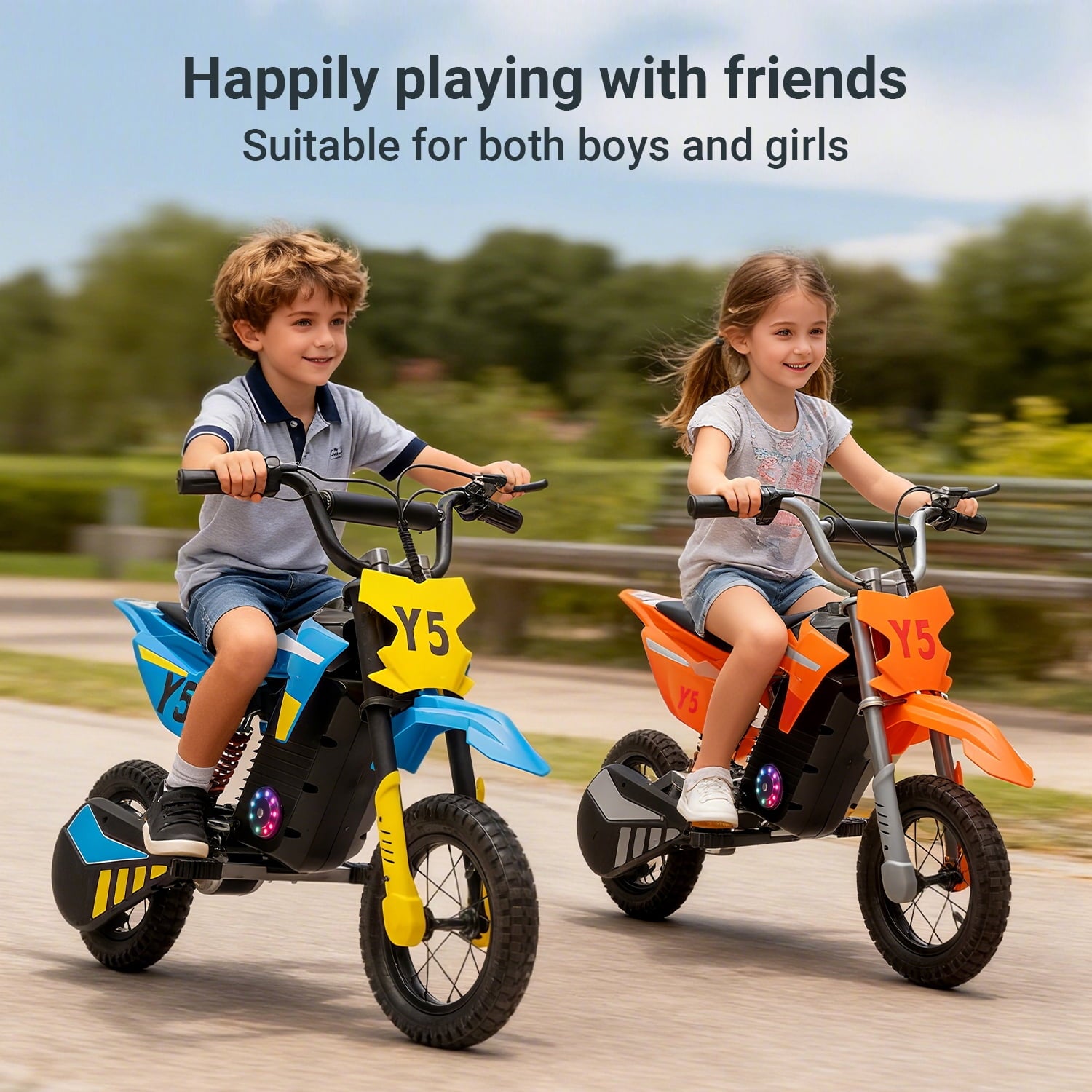 Track Seven 24V Electric Dirt Bike, 250W Ride on Motorcycle, 3 Speed Up-to 9.3 mph, Battery Display, Rear Suspension, Disc Brake, Bluetooth, LED Light, Electric Motocross Bike for Kids Age 8+, Orange