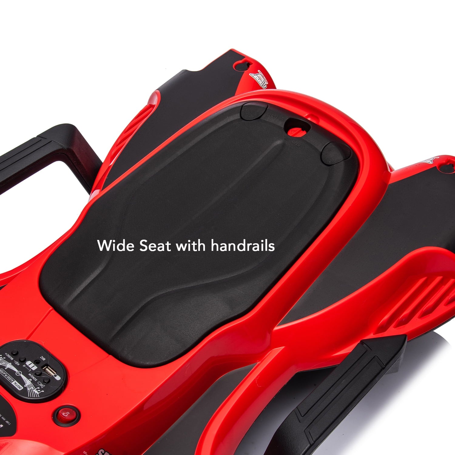 Track 7 24 V Ride on Car with Helmet, Knee Pads, Gloves, Devilfish Pattern Ride on Electric Scooter with Spray Function, Gravity Steering, Music, Hnadrails, Max Speed 6.84 mph, Red