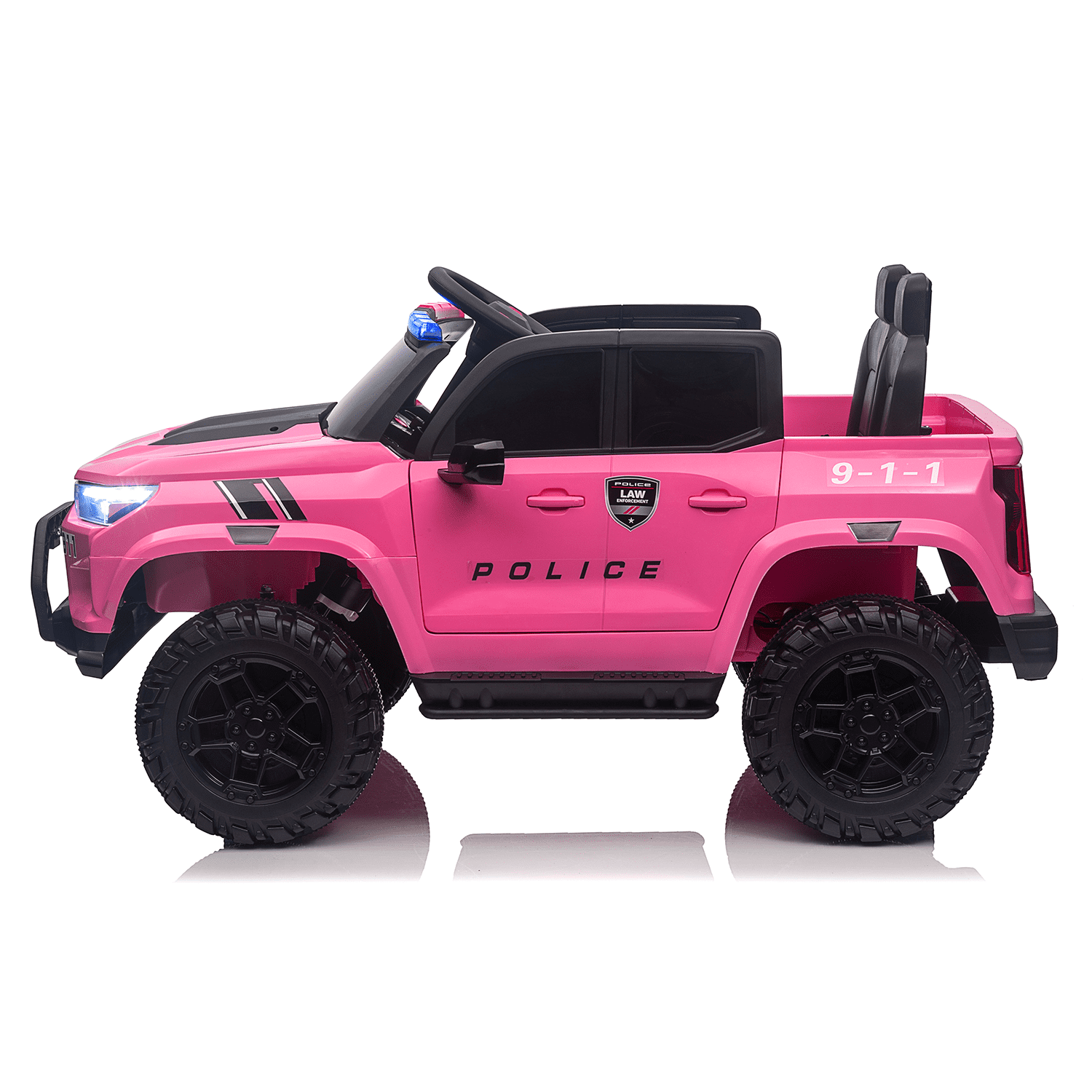 Track 7 24V 2-Seats Police Car for kid 3+, 3 speed adjustable, 2-Point Safety Belt, with Remote Control, Flashing Lights, Music, Spring Suspension, Black