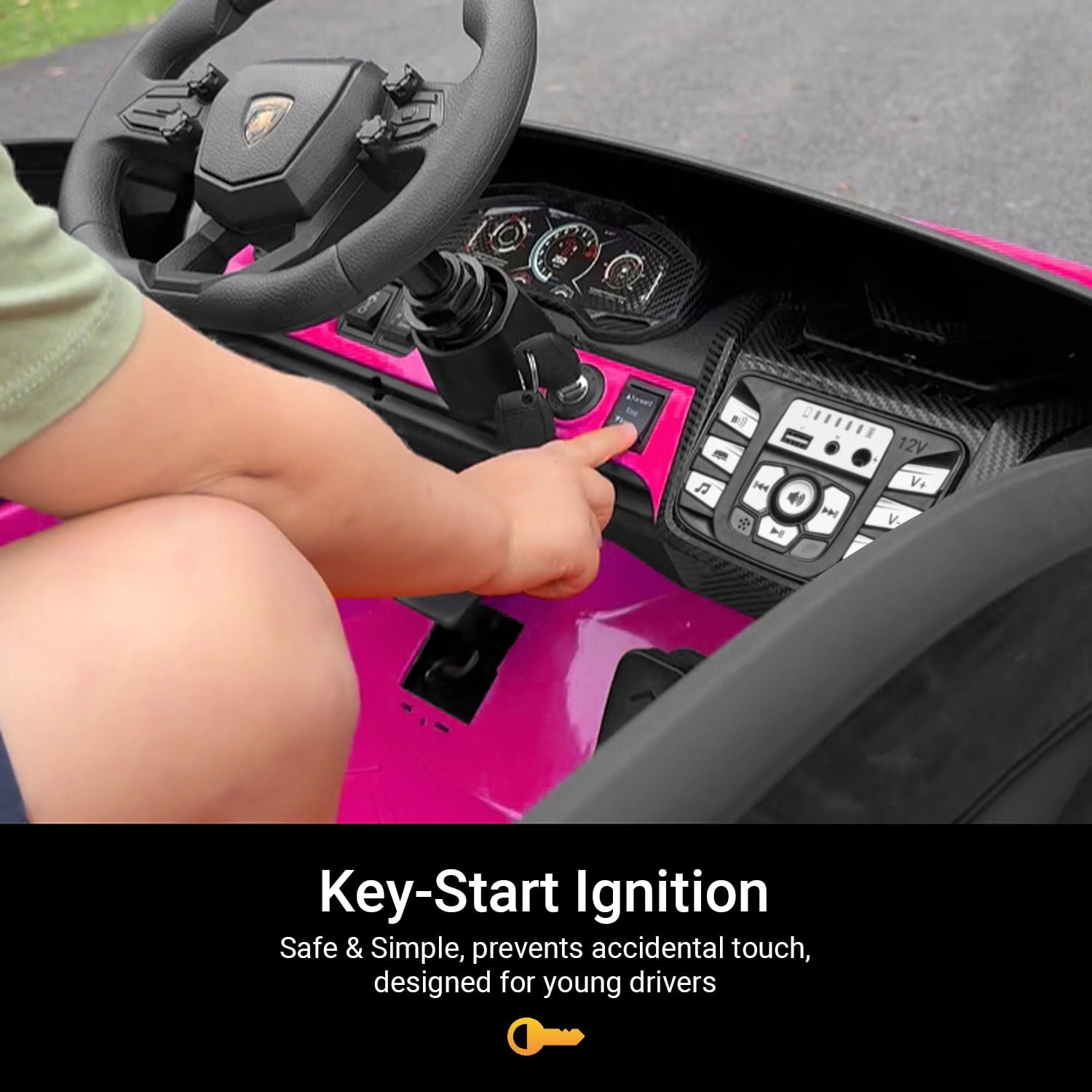 Track Seven 24V 2-Seater Ride on Car, Licensed Lamborghini Revuelto Electric Car with Remote Control, Music, LED Lights, Key Start, Spring Suspension, Max Speed 4.3mph, 24V Ride on Toy Car, Pink