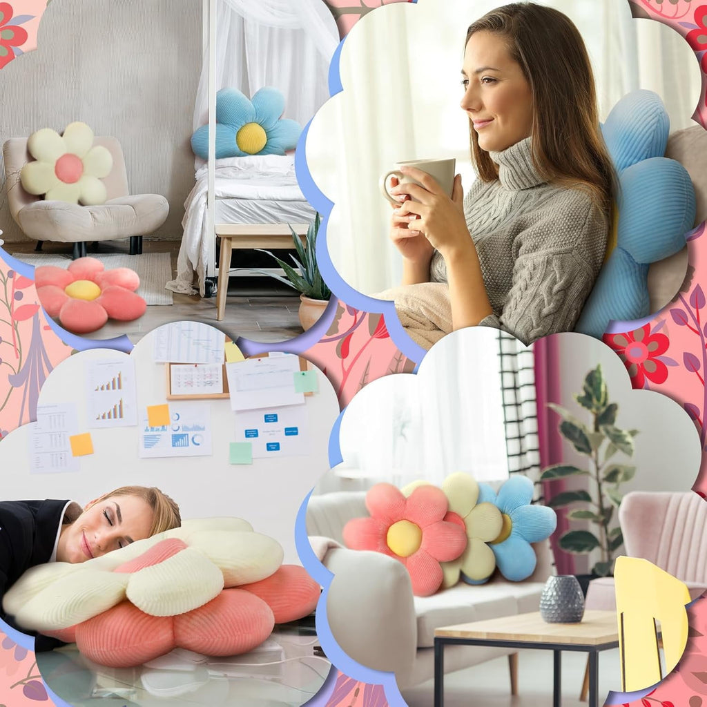 COOKCOK 3 Pcs Flower Pillows, 16" Flower Shaped Throw Pillow, Cute Daisy Floor Pillow Seating Cushions for Adults Home Bedroom Sofa Chair Couch