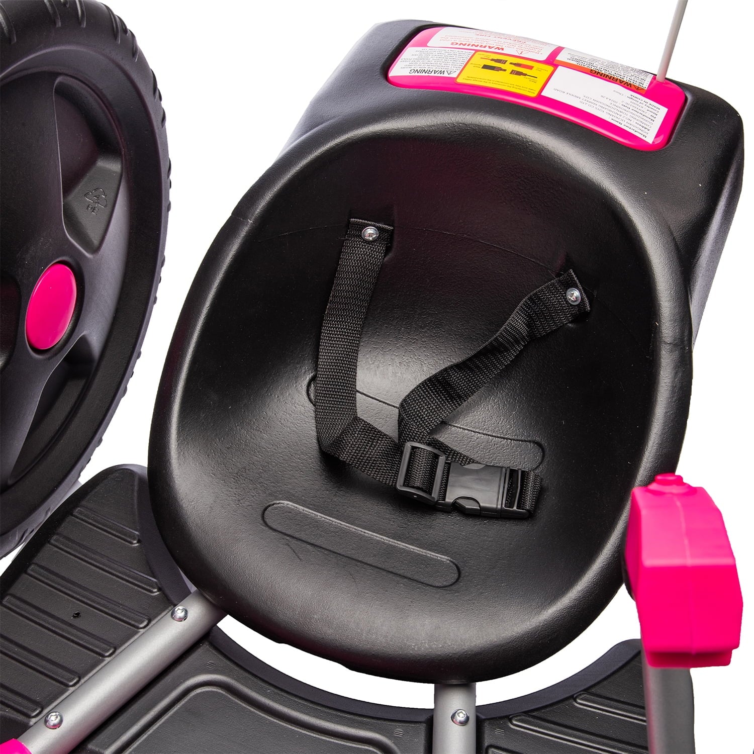 Track 7 12V Kids Ride On Car, 16" Exaggerated Wheel Electric Go Kart, Dual Handle Control, 360 Degree Steering Rotation, Max Speed 4.66 mph, DIY Stickers, Electric Car for Boys Girls Age 6+, Pink