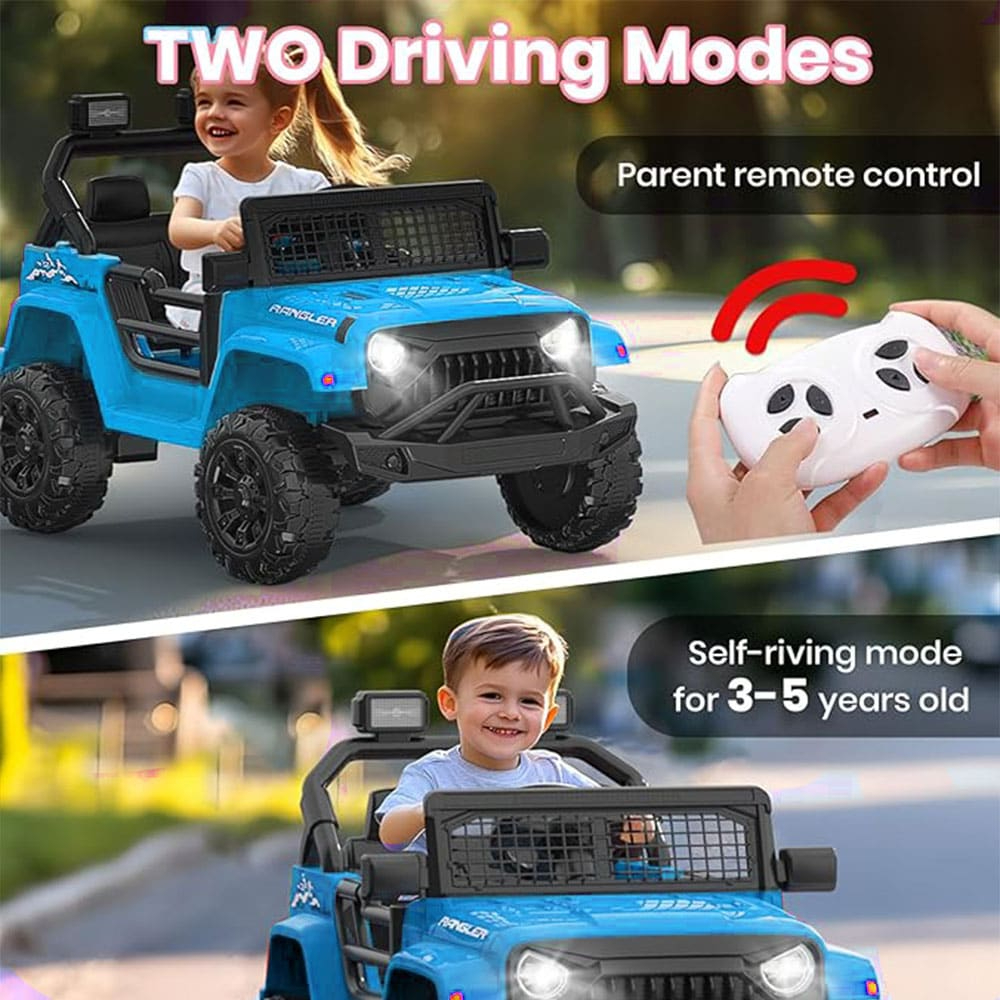 Track 7 Ride On Car, 12V Electric Kids Toy with Remote Control, Bluetooth, Music, LED Lights for Kids Aged 3-5, Blue