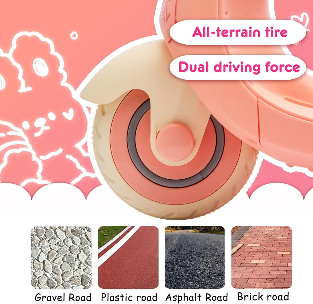 Track Seven 12V Ride on Motorcycle, 3-Wheel Toddler Electrc Scooter with Remote Control, Bluetooth, Wide Seat, Wooden Handle, Slow Start, Electric Motorycle for Boys Girls Aged 1-3 Years, Pink