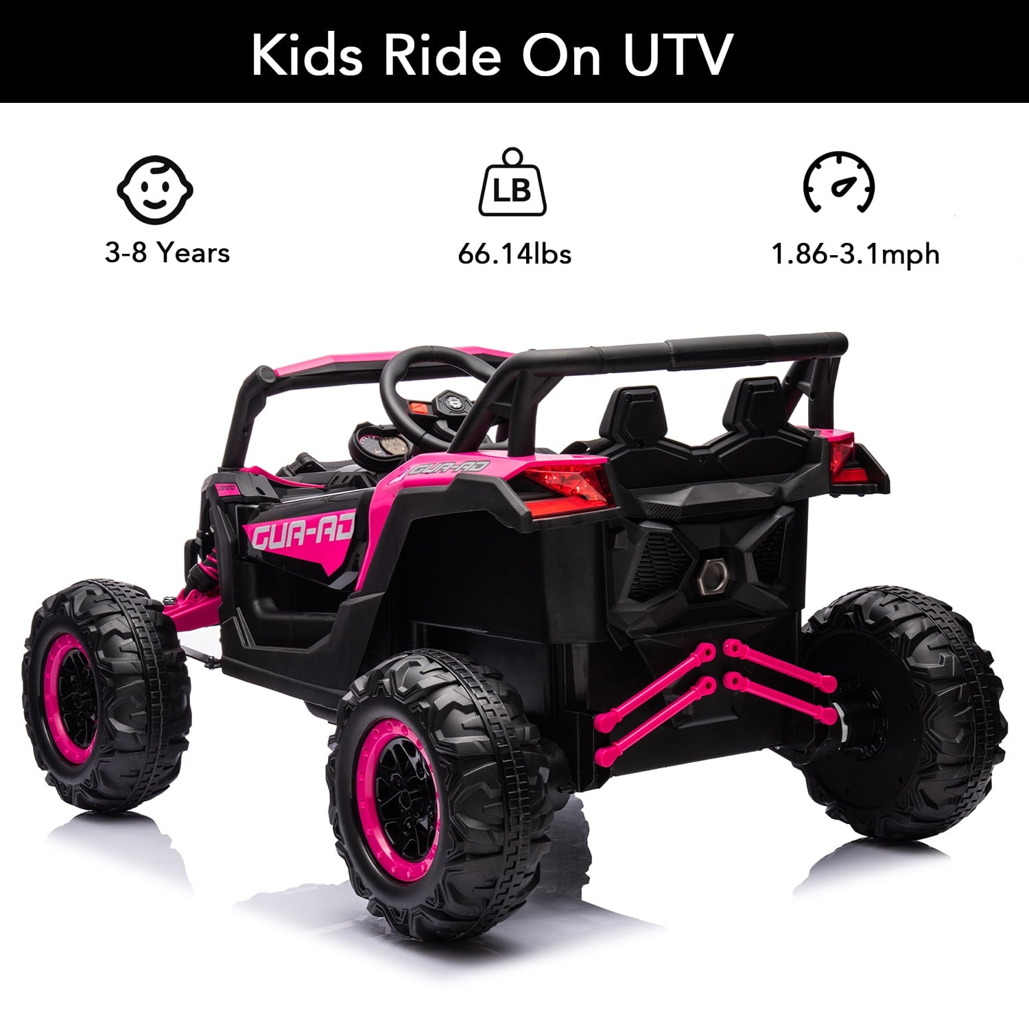 Track 7 12 V Kids Ride on UTV, Off-Road Truck, Electric Car for Boys Girls Age 3+, Kids Ride on Car with Remote Control, Music Player, Lights, Pink