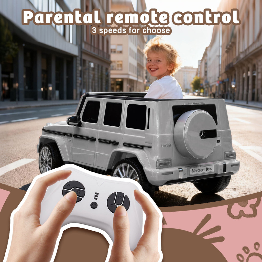 Track Seven 24V Ride on Car, Licensed Mercedes-Benz G500 Electric Car with Remote Control, Bluetooth, LED Lights, Max Speed 5.7 mph, 24V Ride on Truck for Boys Girls Age 3+, White