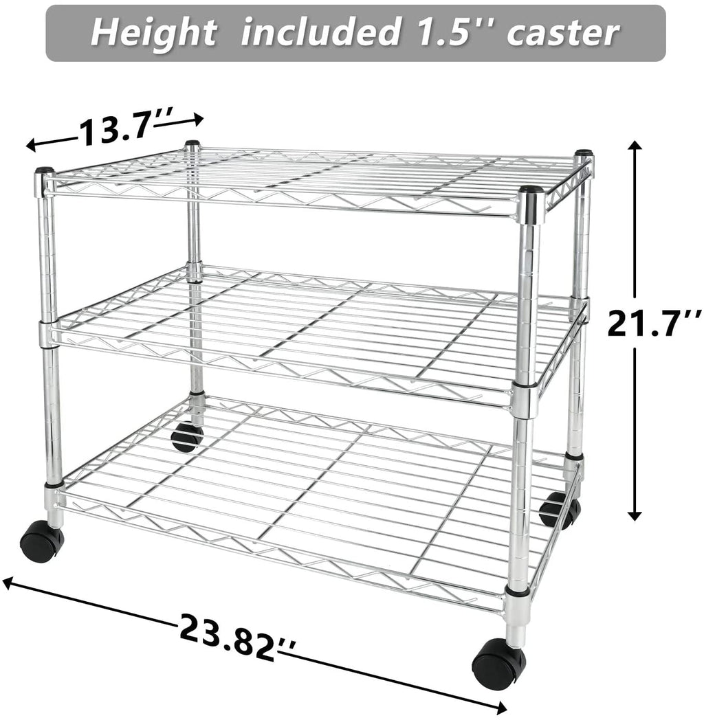 COOKCOK 3-Tier Wire Shelving,24"D x 12"W x 22"H Storage Shelves with Wheels,Metal Shelf,Garage Shelf for Storage