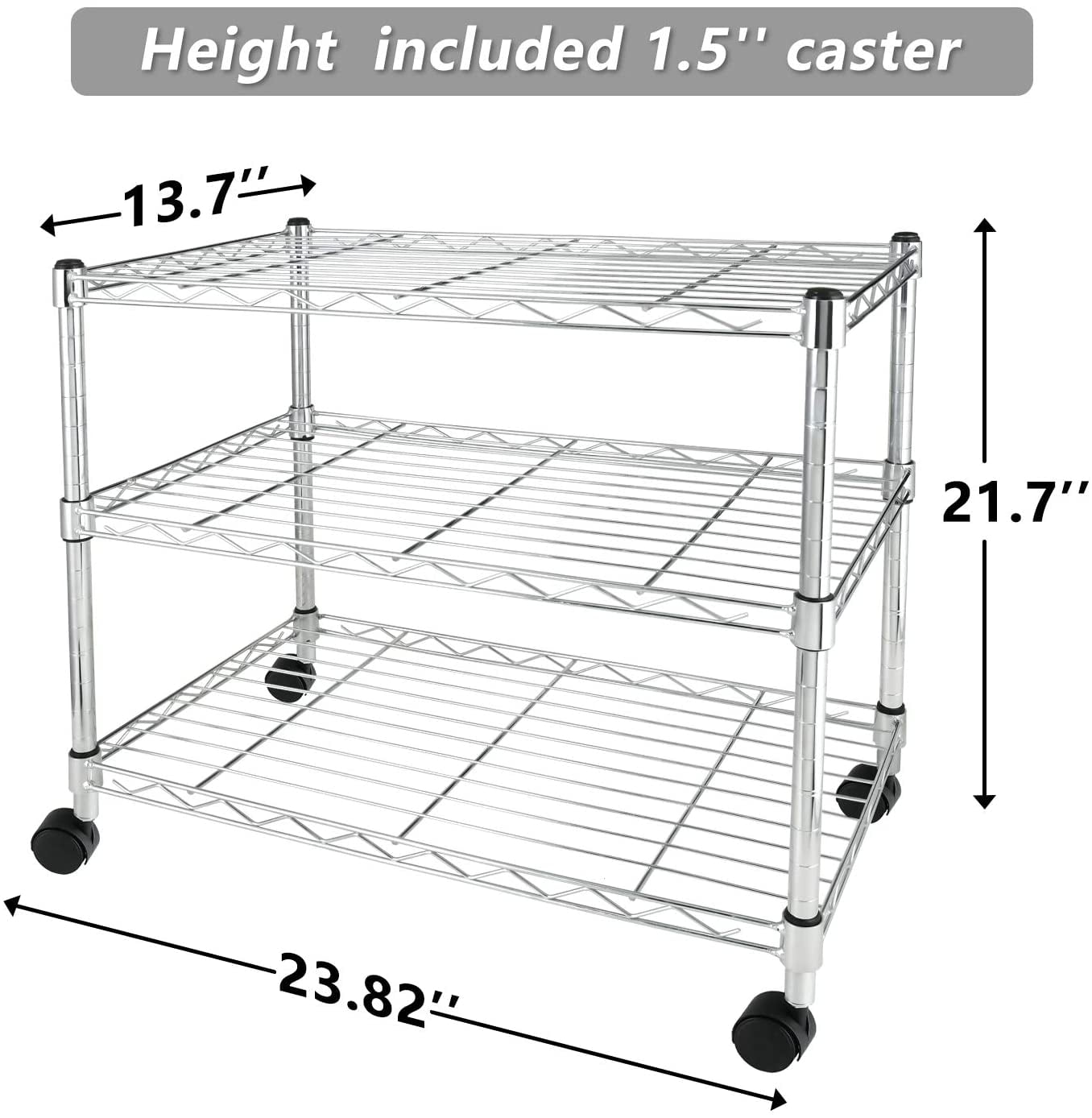 COOKCOK 3-Tier Wire Shelving,24"D x 12"W x 22"H Storage Shelves with Wheels,Metal Shelf,Garage Shelf for Storage