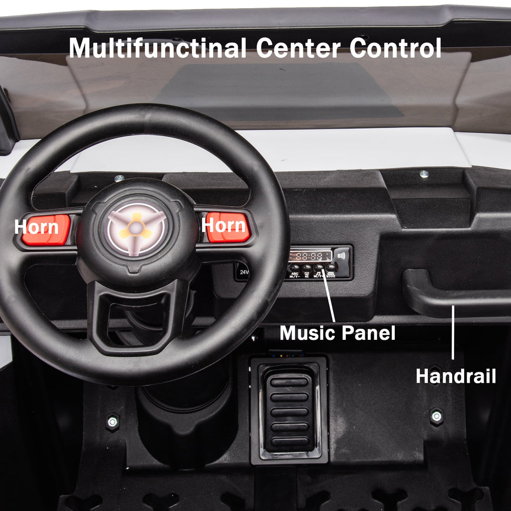 Track 7 24V Ride on Car, 2-Seater Ride On Dump Truck, 6 Wheels Electric Car with Remote Control, Music, Shift Lever, off-Road Ride on UTV, White