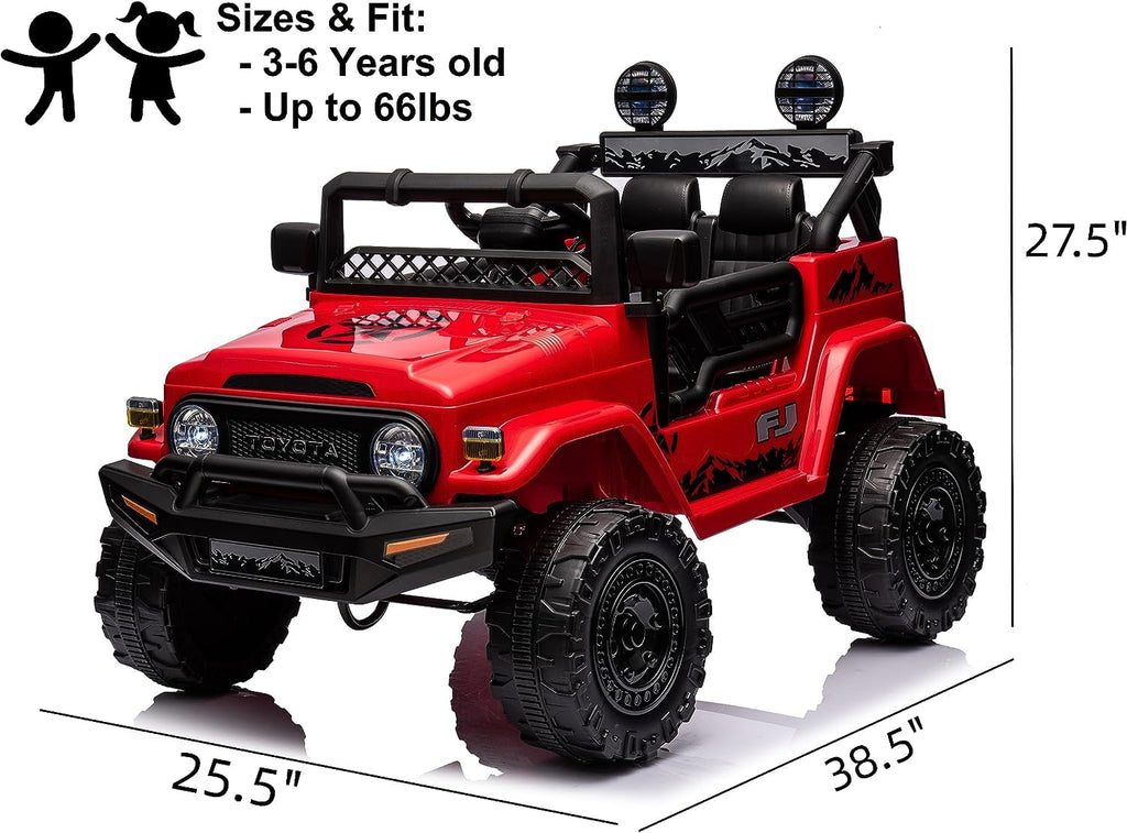 Track 7 Kids Ride on Truck, 12V Licensed Toyota FJ Cruiser Electric Car for Kids Age 3+, Ride on Car w/Remote Control, Power Display, Music, Red