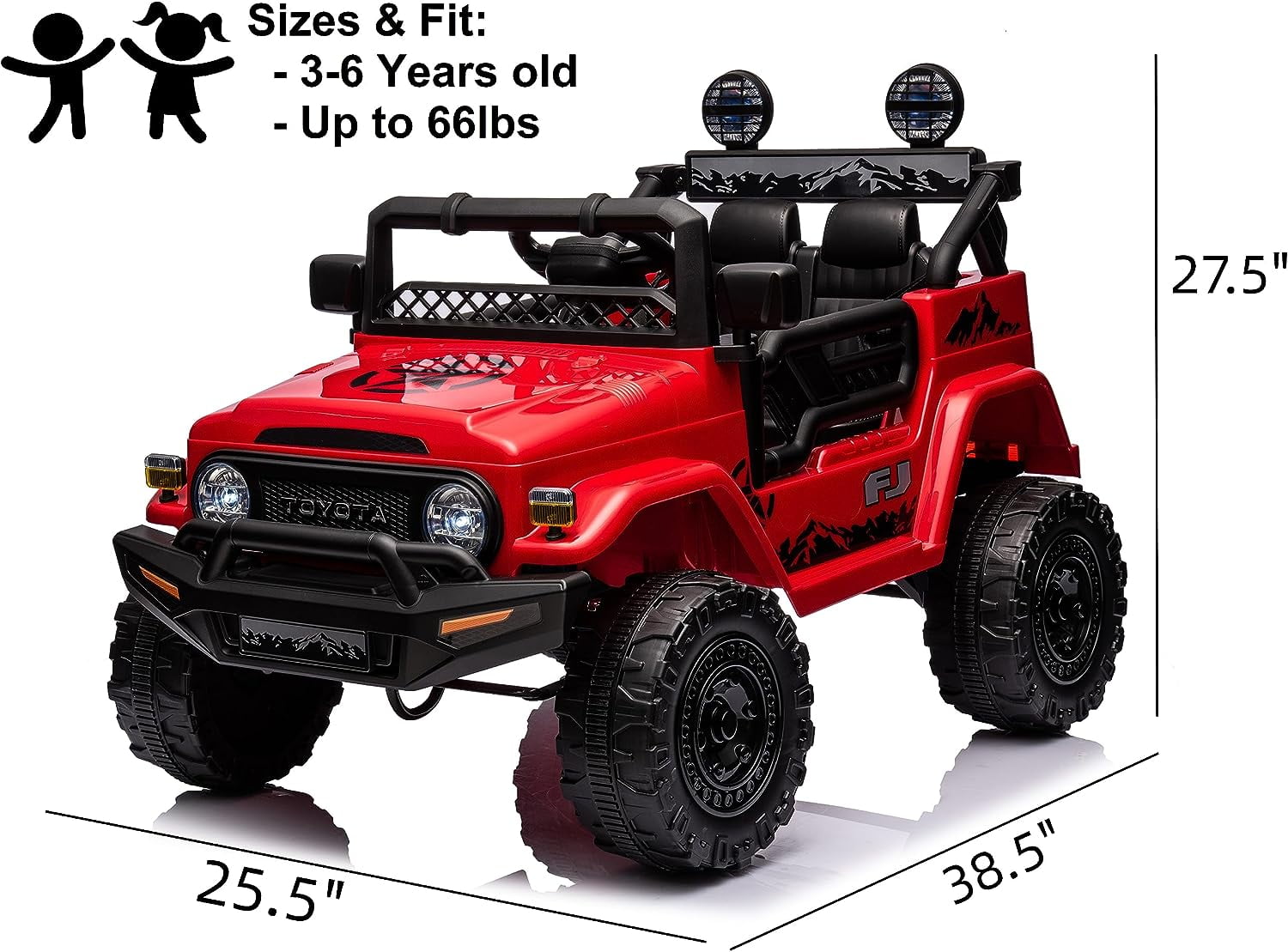 Track 7 Kids Ride on Truck, 12V Licensed Toyota FJ Cruiser Electric Car for Kids Age 3+, Ride on Car w/Remote Control, Power Display, Music, Red