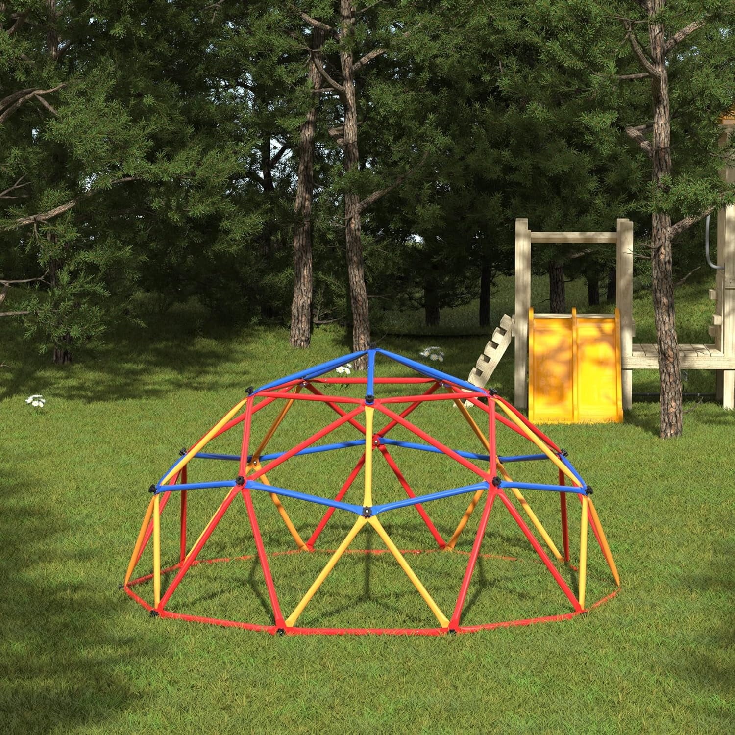 Track Seven Climbing Dome for Kids, Universal Exercise Dome Climber, Dome Climber for Kids Outdoor, Supporting 439lbs Play Center Outdoor Playground For Fun, Red and Yellow and Blue