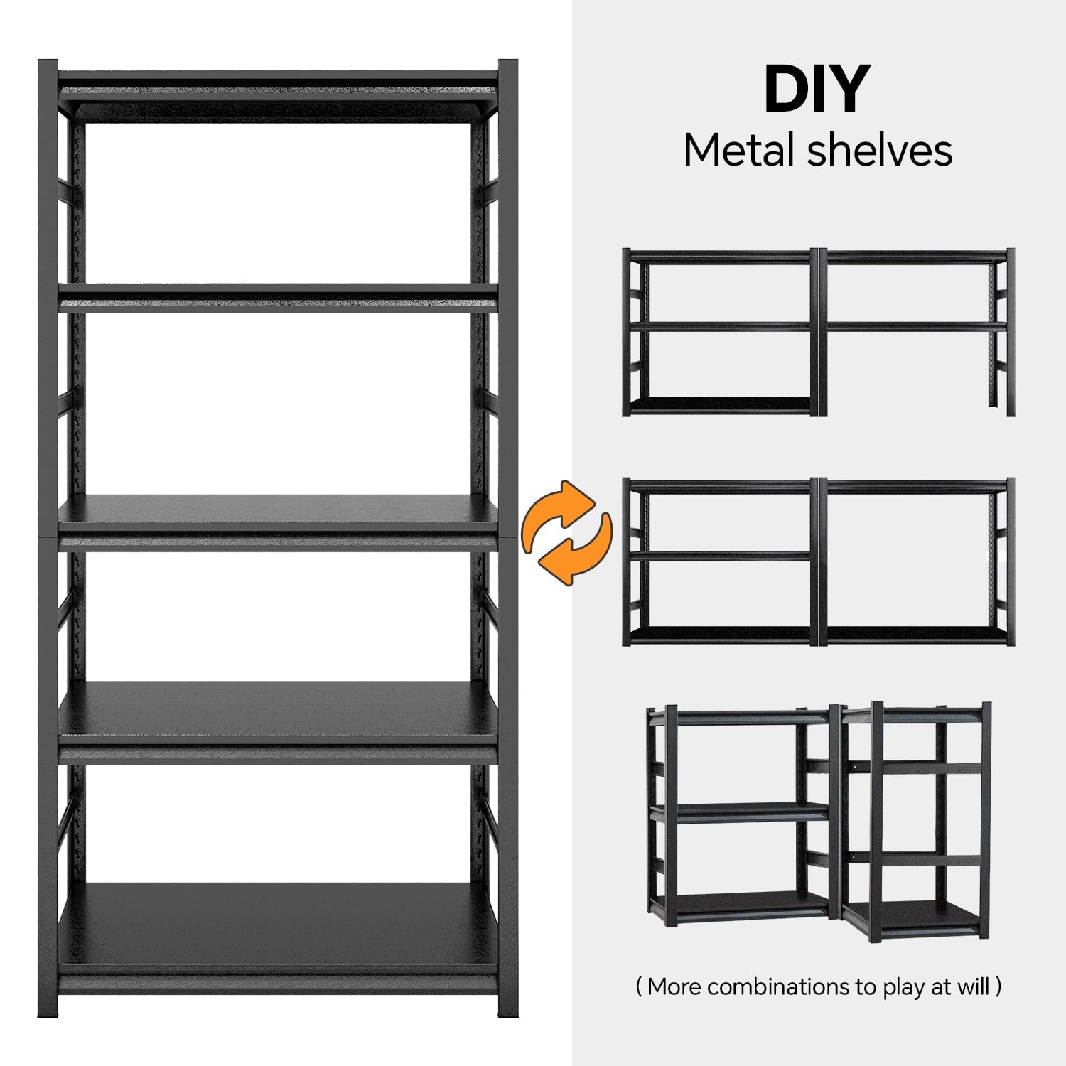 COOKCOK Storage Shelving Unit,  5-Tier Metal Shelf, 31.5"x15.7"x63", Adjustable Garage Shelves, Load 2000LBS, Kitchen Shelf with Protective Side, Black