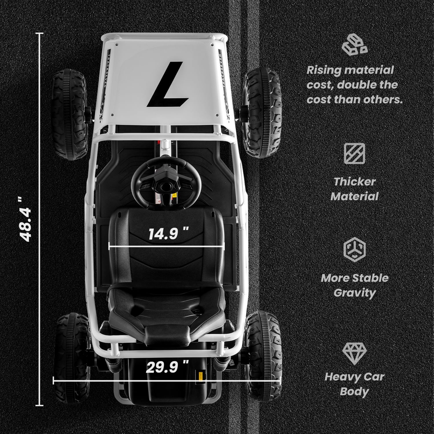 Track 7 24V Electric Go Kart, Racing Go Kart, Independent Electronic Brake Foot Pedal, Durable Full Steel Frame, 7 Mph Max Speed Electric Go Kart, 24V Outdoor Ride On Car for Kids Age 6+, White