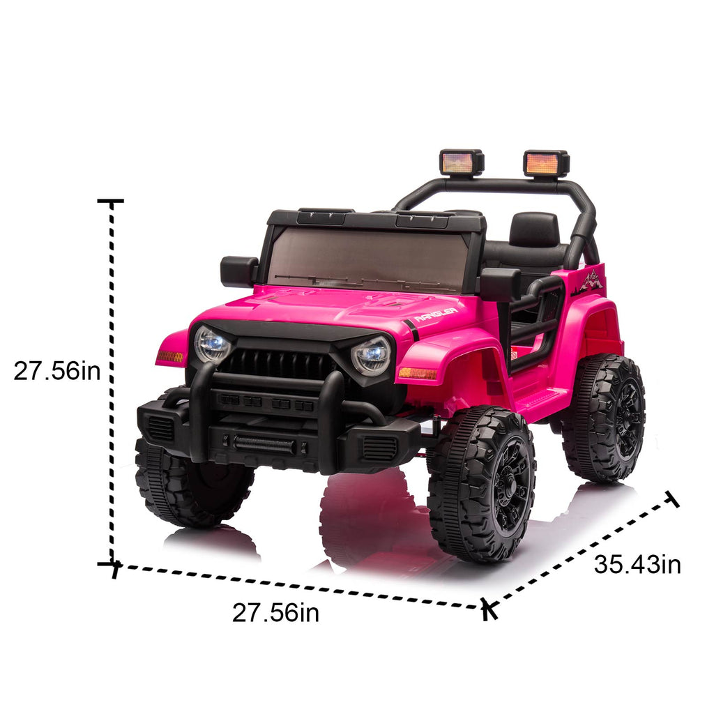 Track 7 12V Kids Ride on Pickup Truck, Dual Drive, 4-Wheel Suspension, with Headlights, Remote Control, Music, Bluetooth, MP3, Slow Start for Kids Aged 3-8, Rose Red