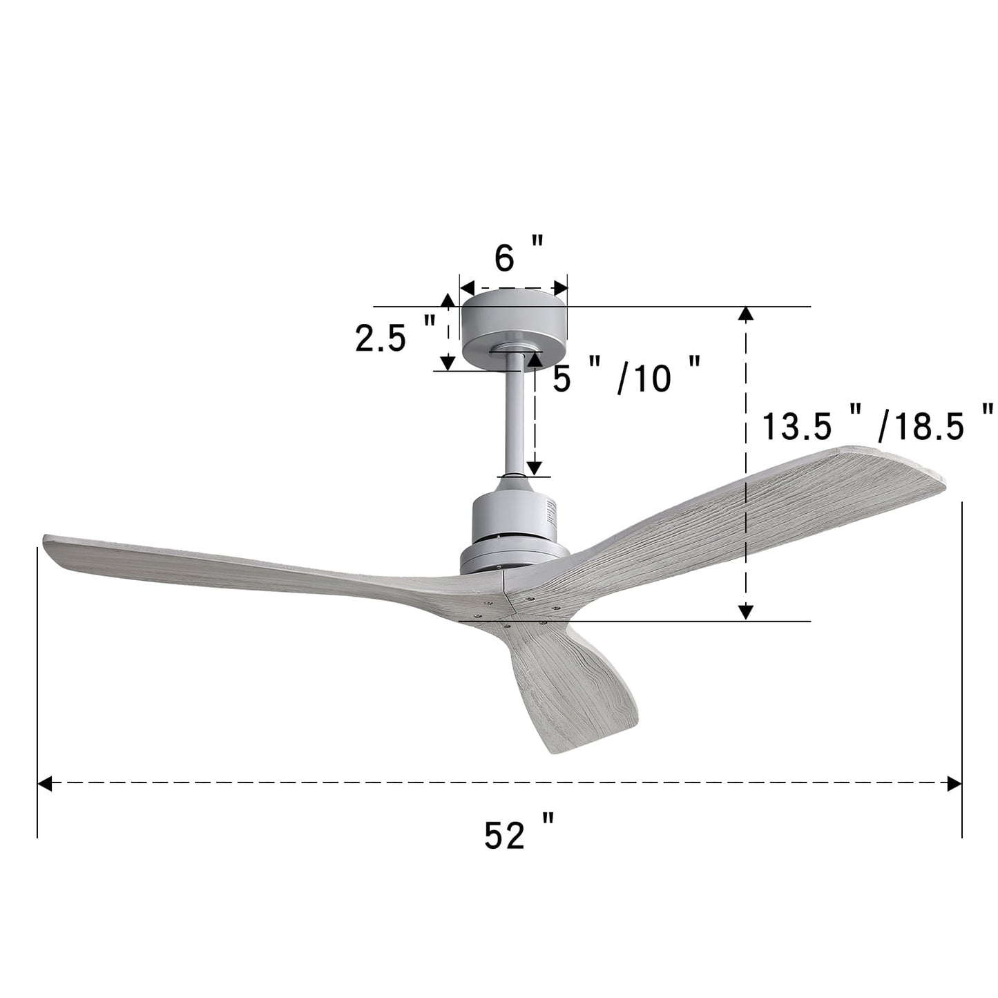 COOKCOK 52" Ceiling Fan, Outdoor Wood Ceiling Fan with Remote, 3 Carved Wood Fan Blade, Reversible Motor, Grey