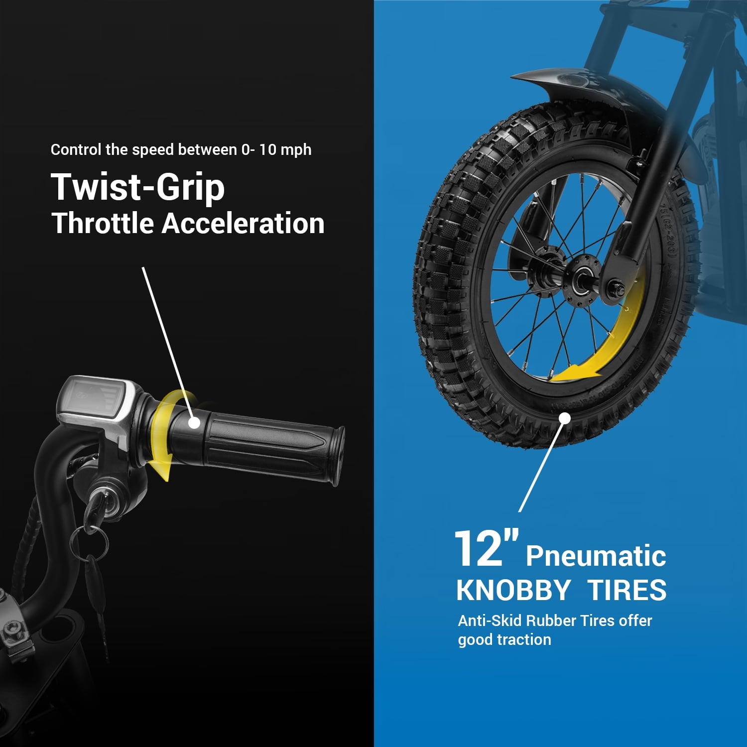 Track 7 24V Electric Dirt Bike for kids, 250W Ride on Motorcycle with Twist Grip Throttle, Hand-Operated Brakes, Key Start, Off-Road Motocross Speed Up to 10 MPH, Age 8+, Blue