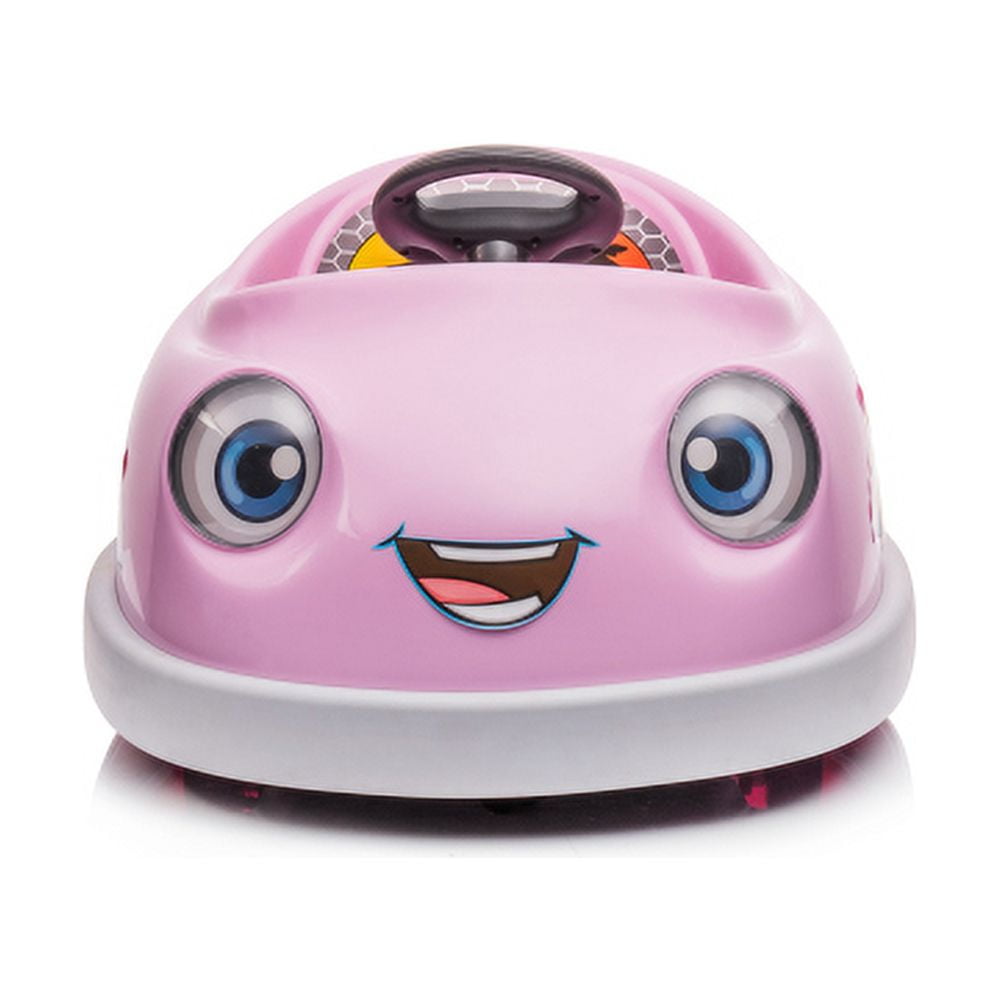 Track 7 Kids Ride on Bumper Car, 12V Electric Car for Boys Girls, Age 1-6 Years, with Remote Control, Bluetooth, Push Rod, Rocking Horse Mode, 360 Degree Turning, Pink