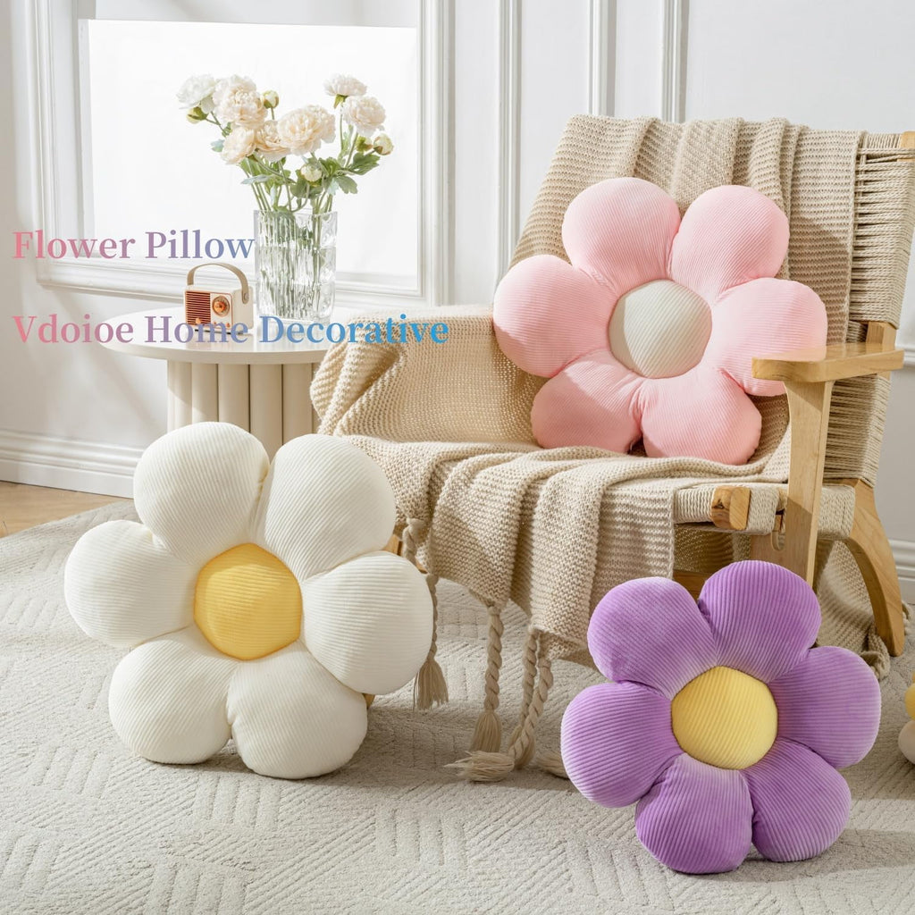 COOKCOK Flower Throw Pillow, 15.7" Flower Shaped Floor Pillow for Home Decor, Cute Aesthetic Plush Decorative Pillows for Bed, Sofa, Couch, Purple