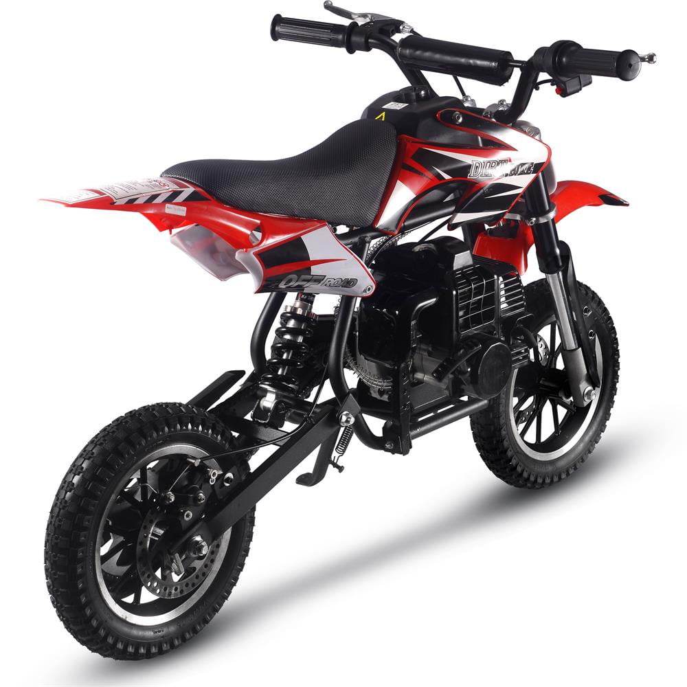 Track 7 50CC 2-Stroke Kid Dirt Bike, Off Road Gas Motorcycle, Trail Bike Up to 25Mph, EPA Approved Kids Gas Dirt Bike W/Rear Suspension, Pull Start, Front & Rear Disc Brake, Red