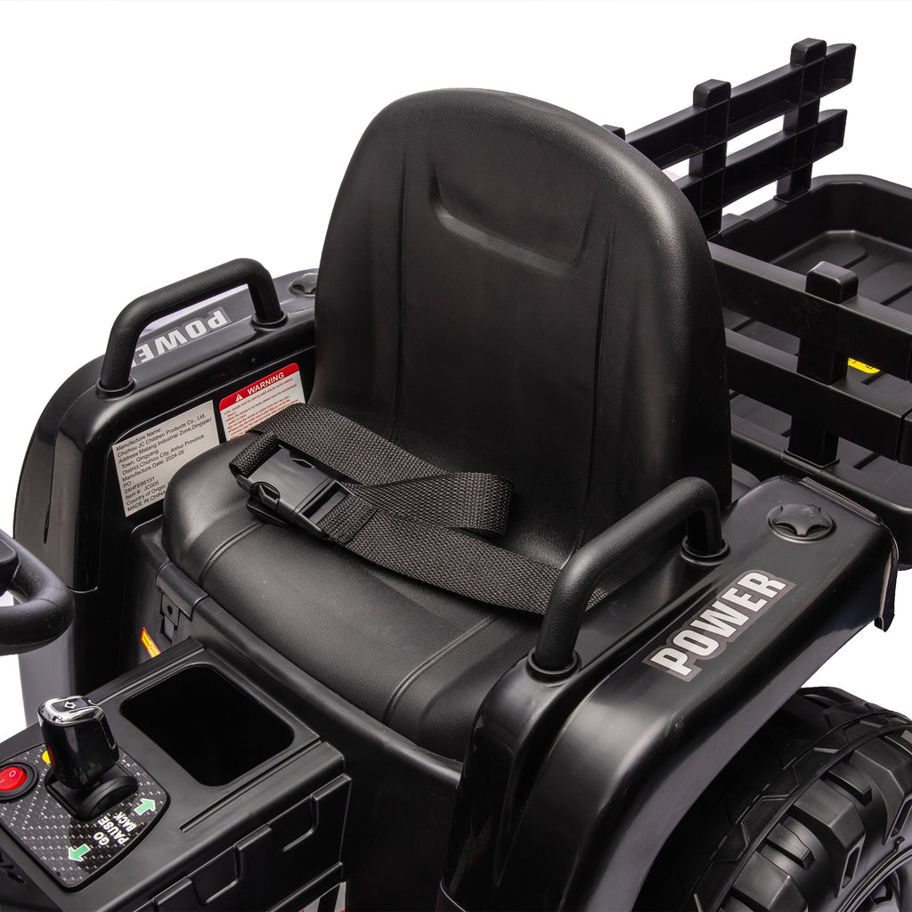 Track 7 24V Ride on Tractor with Trailer, 400W Motor, 6-Wheels Ride on Car with Remote Control, Music, Lights, 24V Electric Tractor Max Speed 4.9 mph, Black