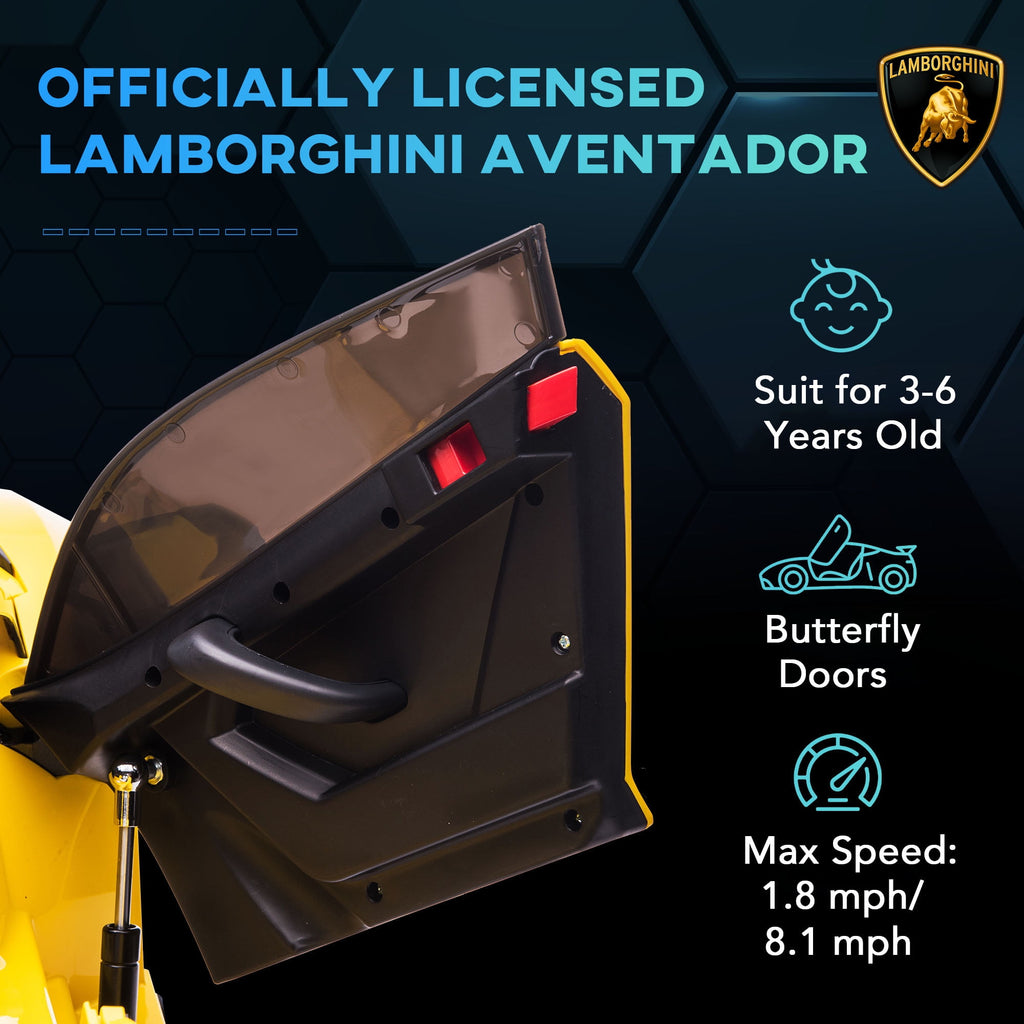 Track 7 24V Ride on Car, Licensed Lamborghini Drifting Car, 2-Seater Electric Car with Remote Control, MP3, LED Lights, PU Seat, Portable Handle, Yellow