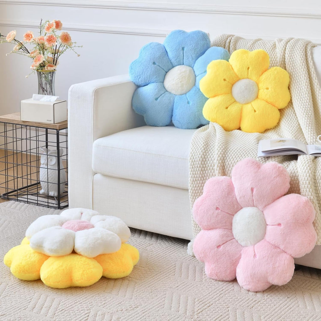 COOKCOK Flower Pillow, 15" Flower Shaped Throw Pillows for Bed Couch, Cute Daisy Flower Pillows Seating Cushions with Room Decor for Bedroom Living Room, White