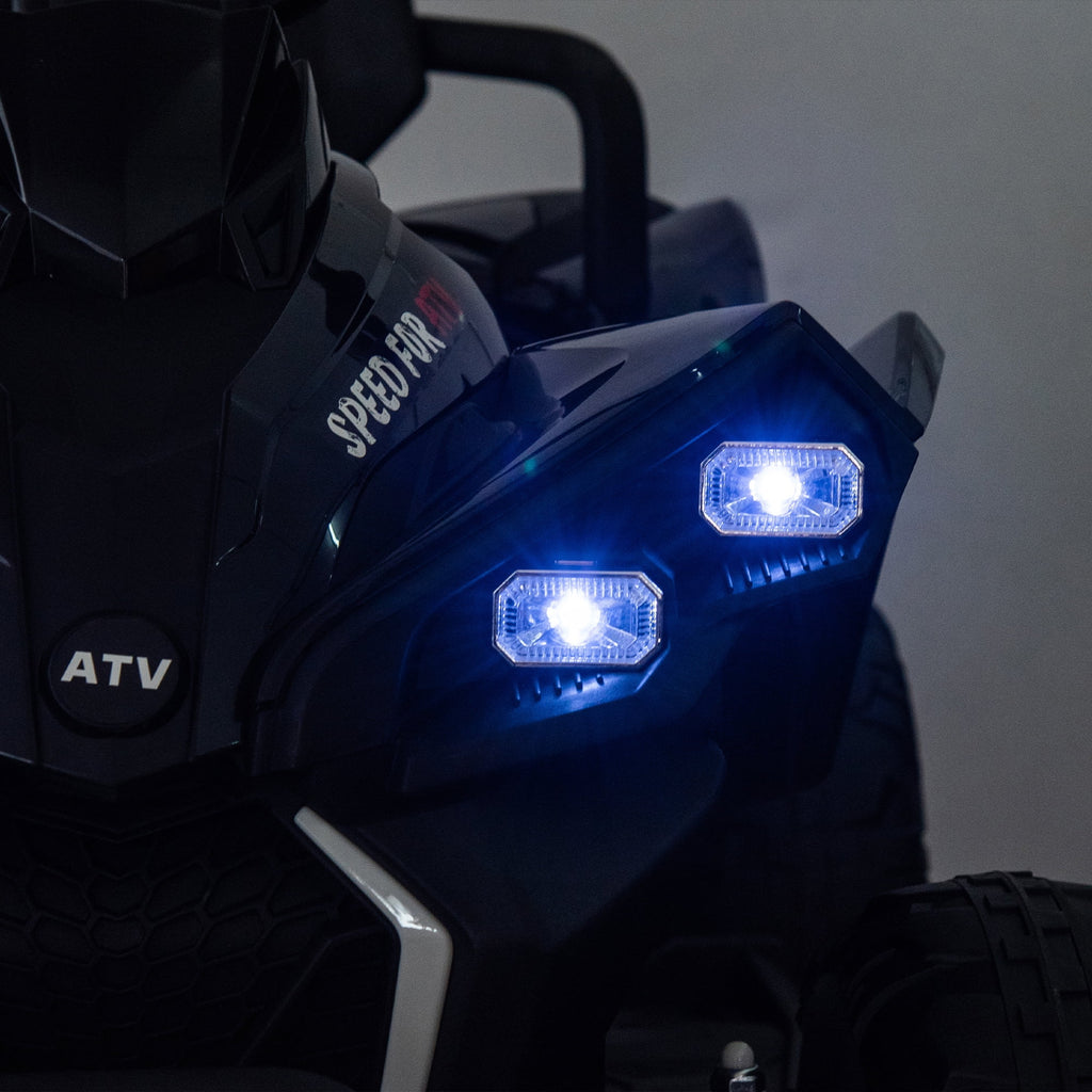 Track 7 24V Kids Electric ATV with Parent Remote Control, Four-Wheel Shock Absorber, Speeds 1.24-3.73 MPH, Bluetooth, MP3 Player, LED Lights, USB, Power Display for Ages 3-12, Black