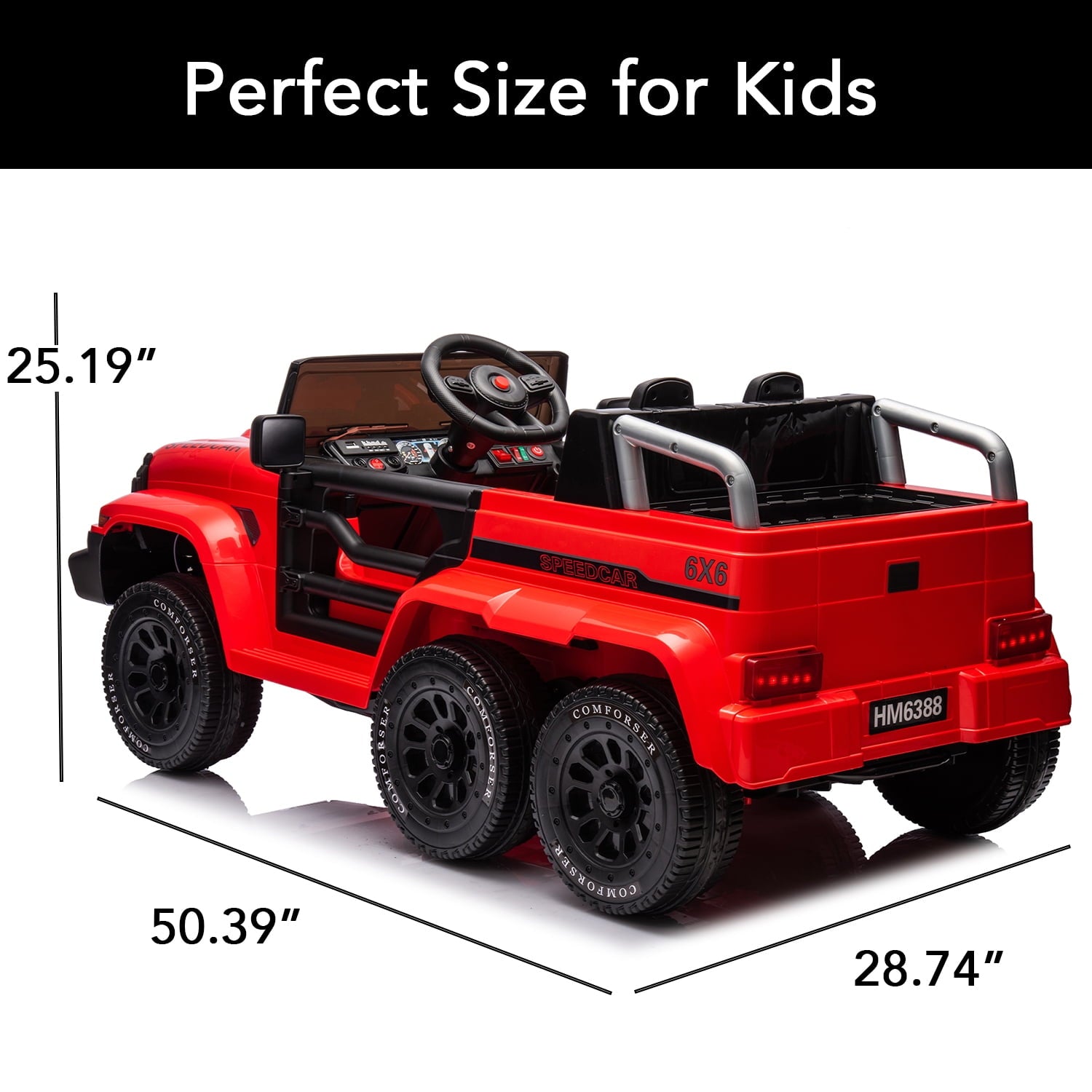 Track 7 24V Ride on Car, 4WD Electric Car for Boys Girls Age 3+, 6 Wheels Ride on Car with Remote Control, Music, Lights, Rocking Mode, Storage Box, Red