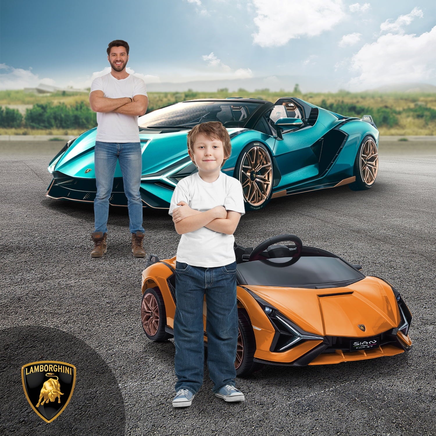 LISUEYNE Kids Ride on Car, 12V Lamborghini Sian Electric Car for Boys Girls, Remote Control, Orange
